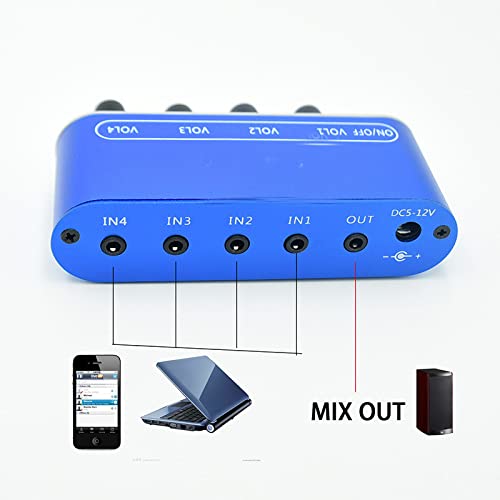 4-Channel 3.5mm Audio Mixer - 4 Input to 1 Output Stereo Sound Mixing Board with Individual Volume Controls | Perfect for DJs, Podcasting, Home Studio & Live Performances