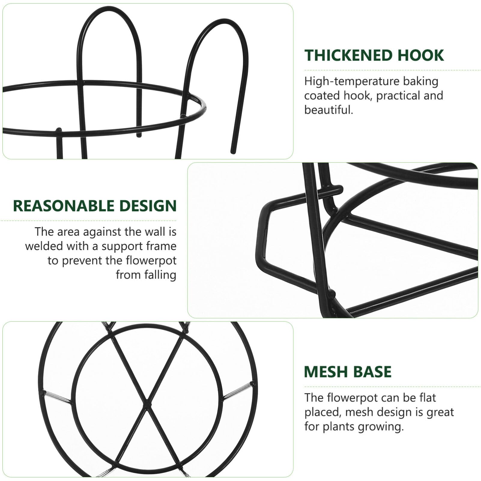 5-Piece Round Metal Hanging Planter Rack - Black Iron Wall Mounted Flower Pot Holder for Balcony, Garden & Fence Decor - Perfect for Hanging Plants, Herbs & Small Flowers
