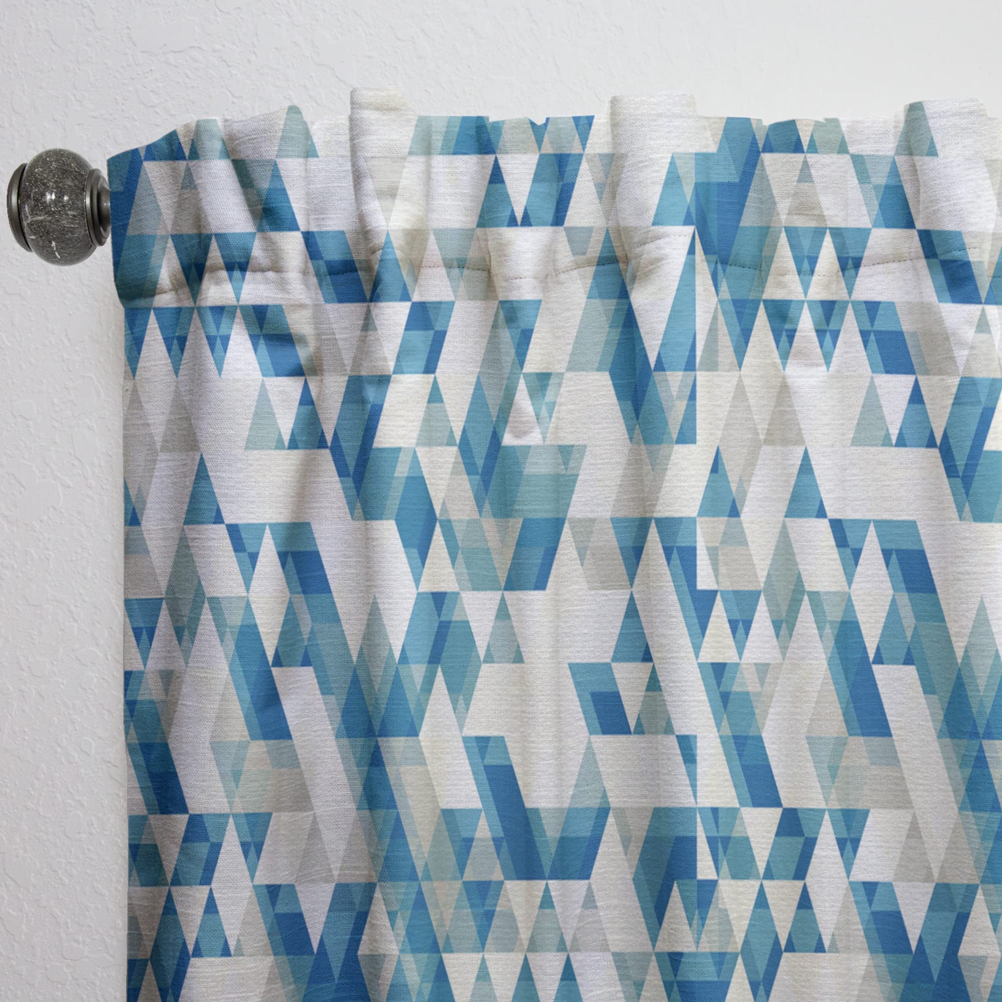 DesignQ Modern Geometric Blue Triangle Pattern Thermal Insulated Curtains - Single Panel 52x95 Inches - Elegant Window Treatment for Bedroom & Living Room - Perfect for Energy Saving & Home Decor