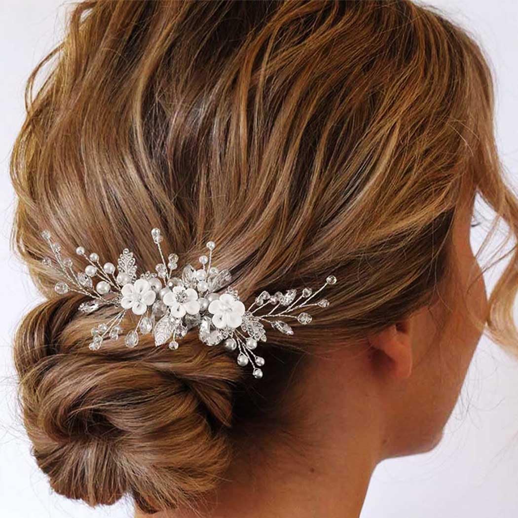 Elegant Silver Pearl Bridal Hair Comb with Crystal Accents – Wedding Hair Accessories for Women, Bridesmaids & Flower Girls – Perfect for Weddings, Prom & Special Occasions