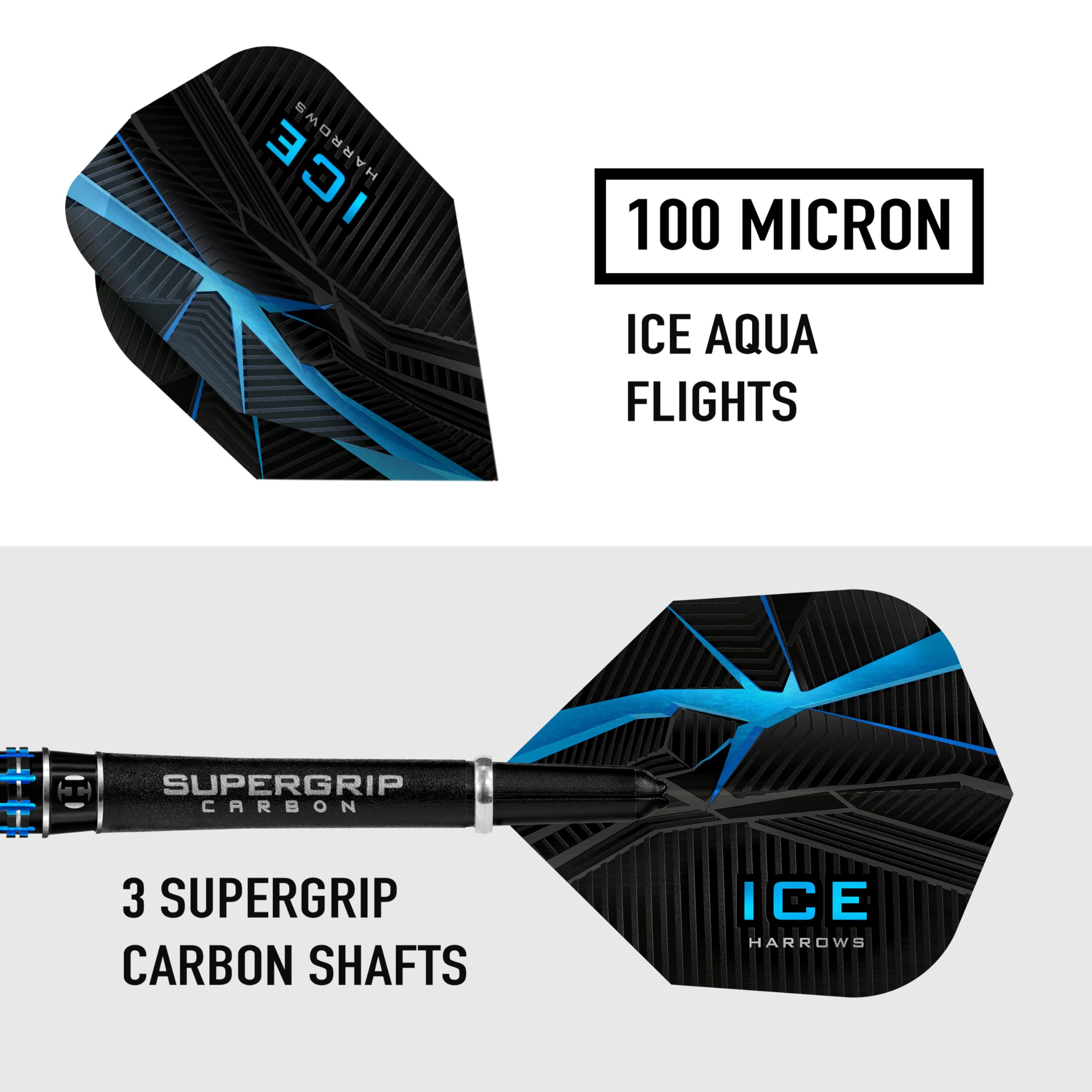 Harrows Ice Recut Steel Tip Dart Set – 90% Tungsten Darts with 3 Supergrip Carbon Midi Shafts & 3 Ice Flights | Professional Darts for Tournaments, Bars & Home Practice