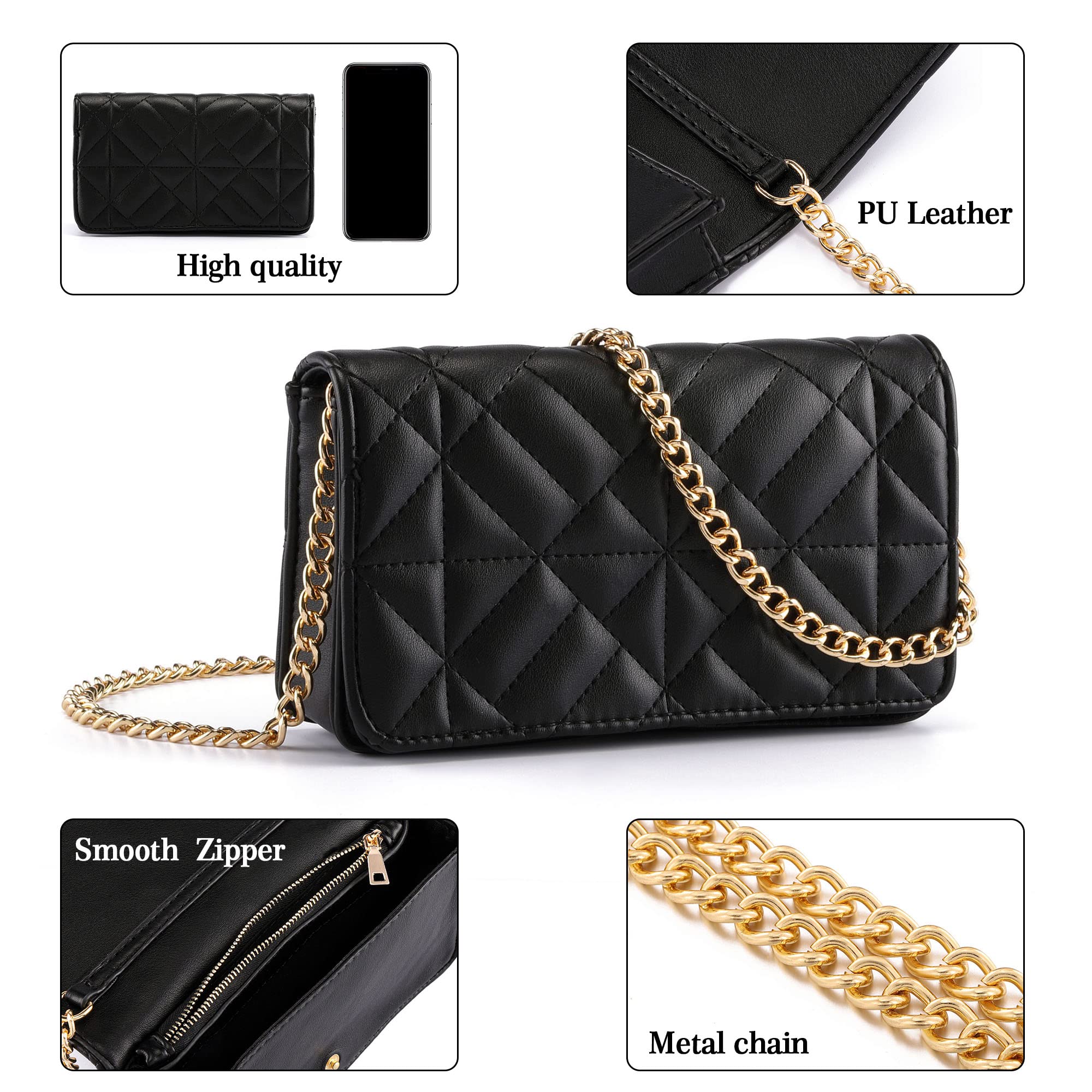 Women's Small Quilted Crossbody Bag with Gold Chain - Perfect for Daily Use & Evening Out