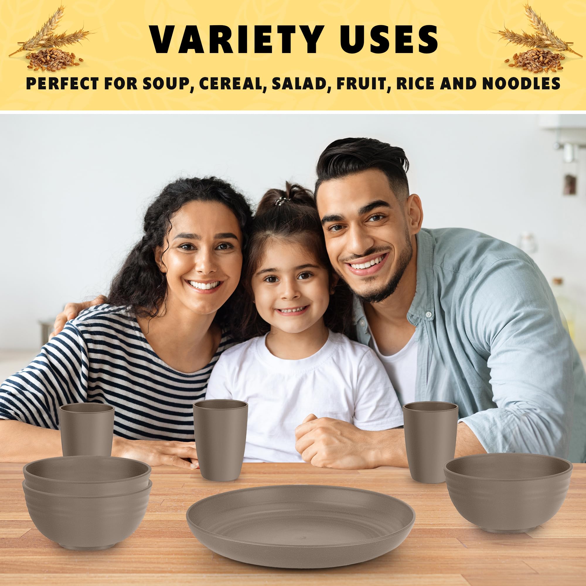 32-Piece Wheat Straw Dinnerware Set | Unbreakable, Microwave & Dishwasher Safe | Eco-Friendly Plates & Bowls for 4 | Lightweight Reusable Dinnerware (Desert Taupe) | Perfect for Camping, Picnics & Everyday Use