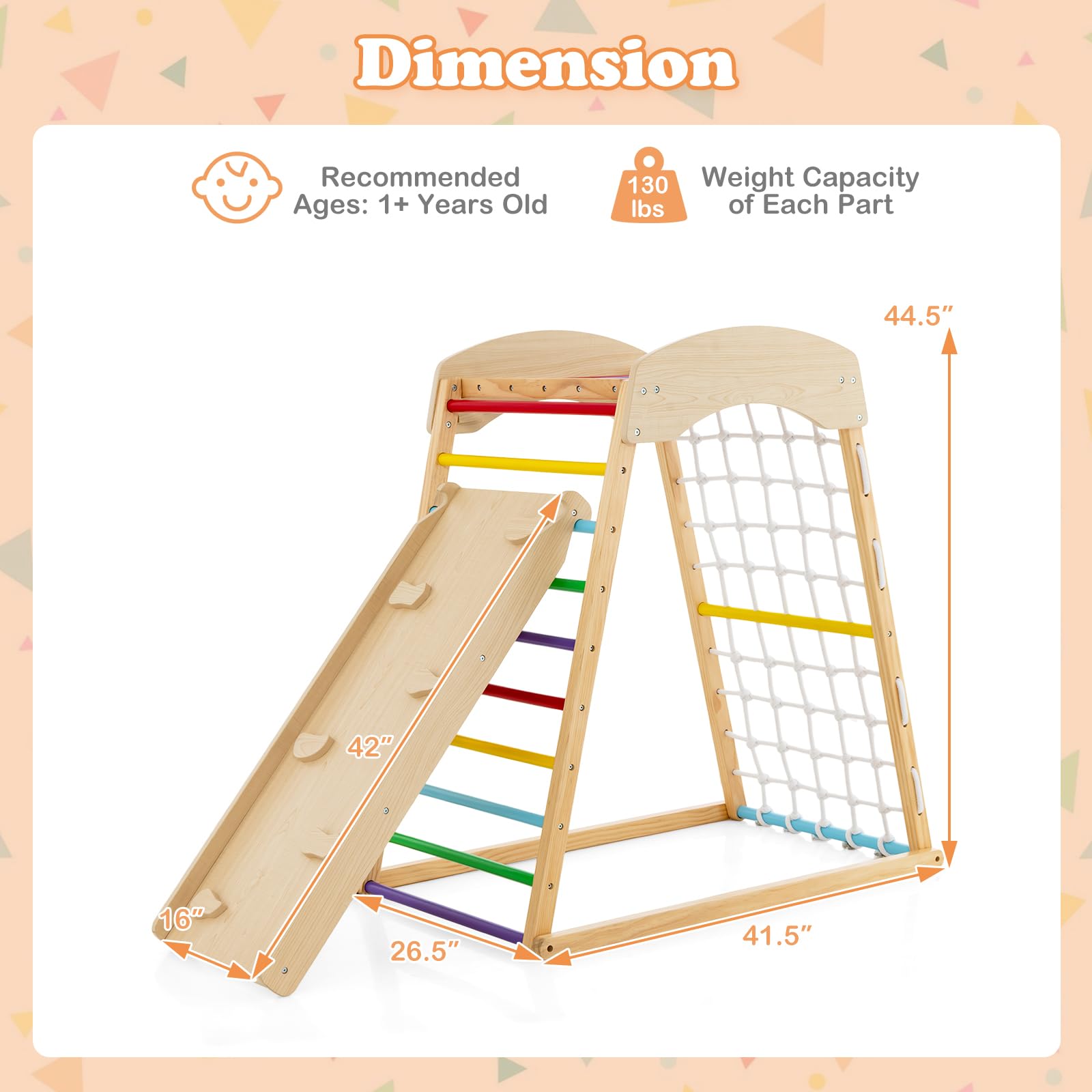 Costzon 6-in-1 Montessori Indoor Jungle Gym for Toddlers Ages 2-6 - Wooden Climbing Toys with Double-Sided Slide, Rock Wall & Net - Perfect for Home Playrooms, Daycares & Preschool Classrooms