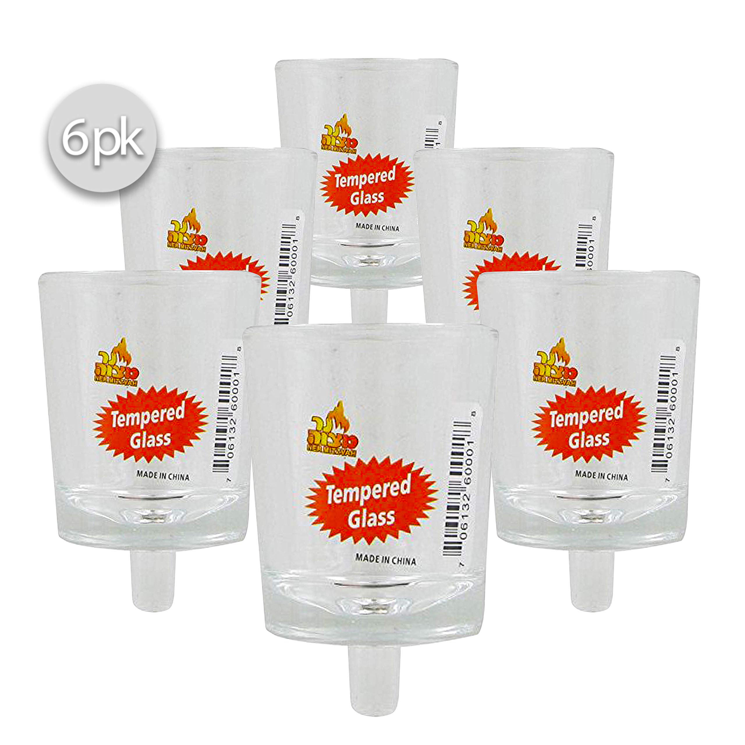 Premium Clear Glass Shabbat Candle Holders - Set of 6 Small Votive Cups for Ner Mitzvah & Shabbos Candles - Perfect for Jewish Holidays, Sabbath Dinner & Home Decor