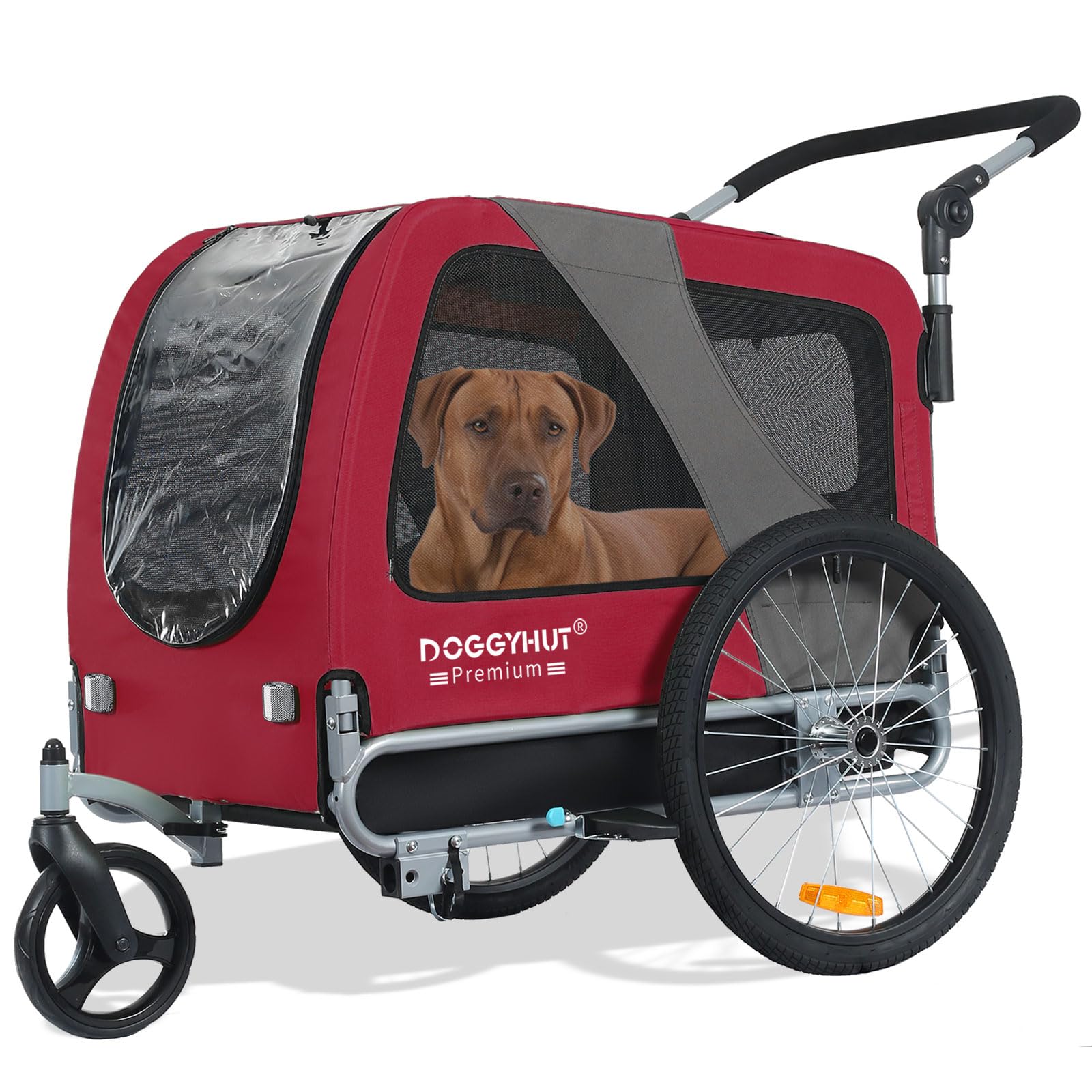 DOGGYHUT® Premium Large/XL Pet Bike Trailer & Stroller - Heavy Duty Bicycle Carrier for Large Dogs or Multiple Small Pets - Low Center Gravity, Parking Brakes, Easy Fold Frame - Perfect for Cycling, Jogging, Park Outings & Outdoor Adventures