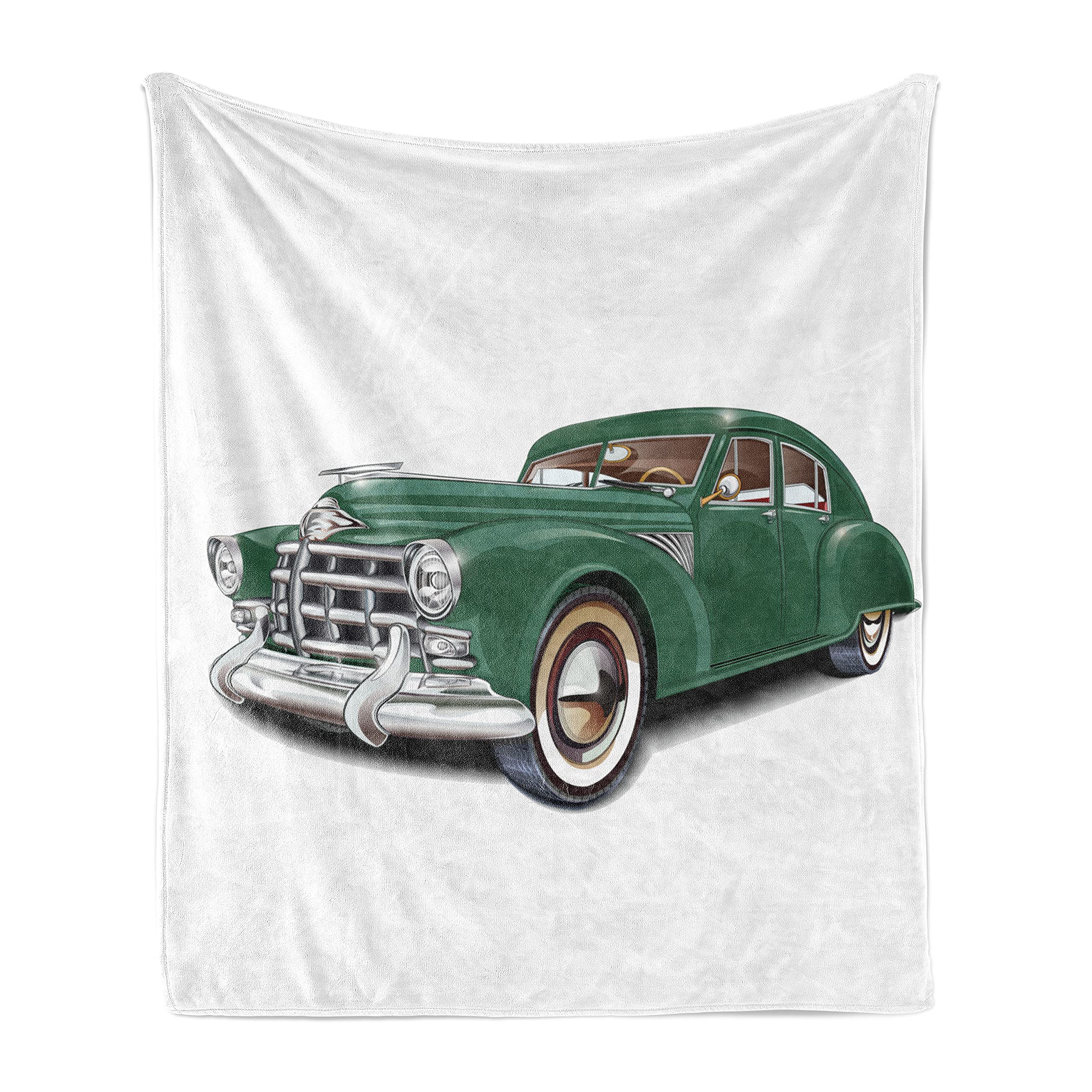 Ambesonne Soft Flannel Fleece Throw Blanket - Vintage Retro Car Design, Plush Cozy Blanket for Couch, Bed & Outdoor Use, 70