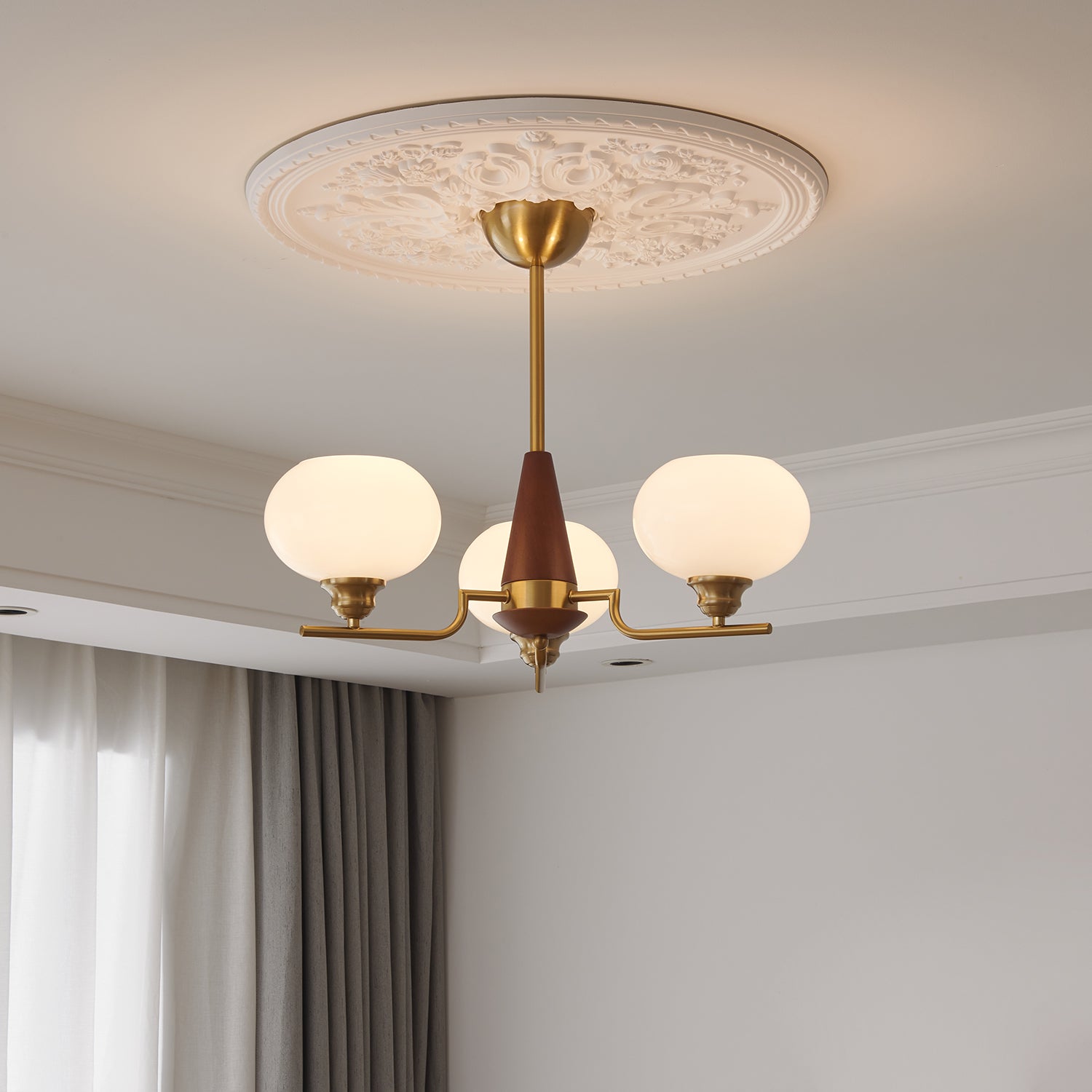 Celeste Sphere Walnut Wood Chandelier - Modern Handcrafted Lighting Fixture for Dining Room, Living Room, Bedroom & Foyer Decor