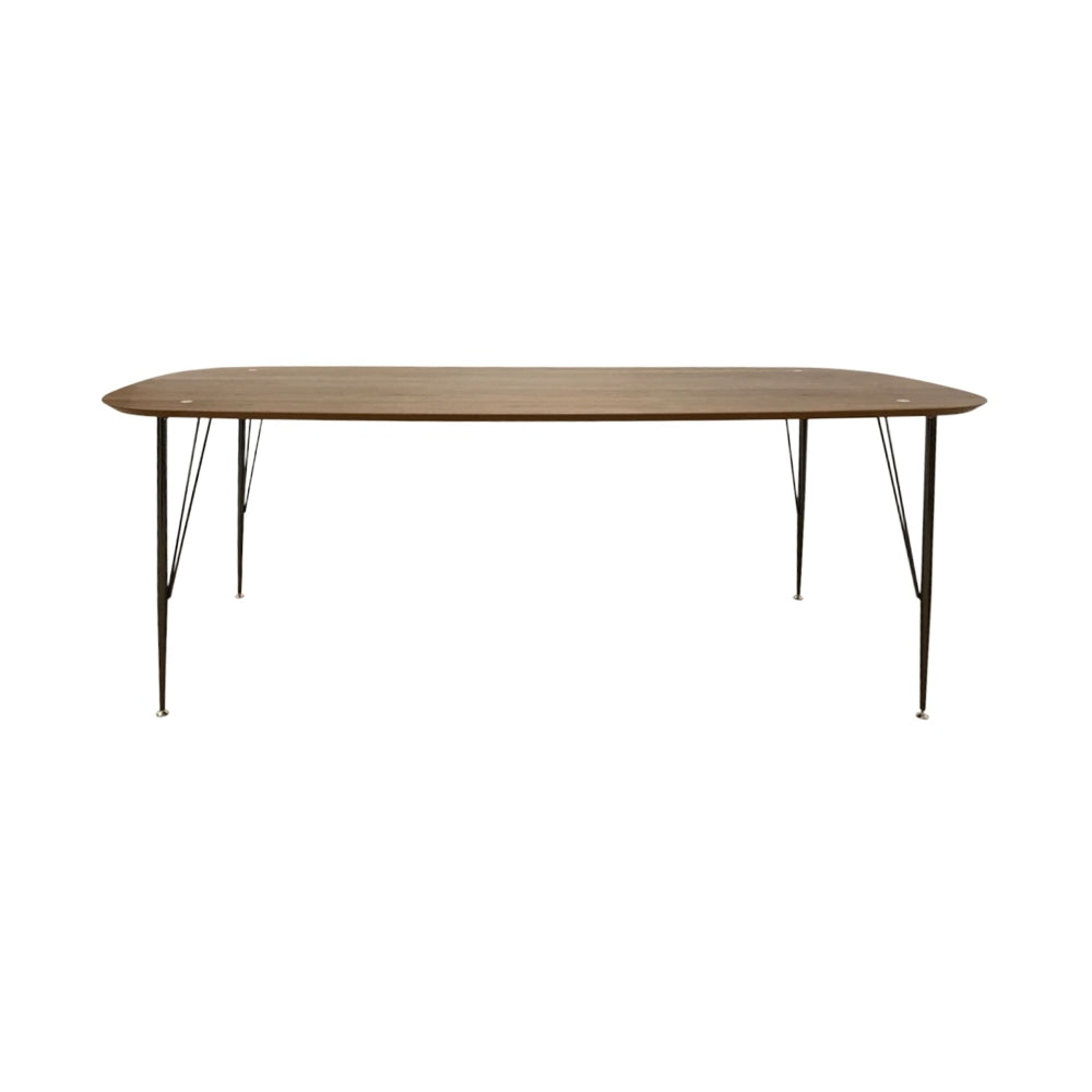 6IXTY2 Scandinavian Modern Wooden Dining Table 220cm - Large Farmhouse Table with Metal Legs in Walnut Satin Finish | Perfect for Dining Room, Kitchen, and Open Concept Living Spaces