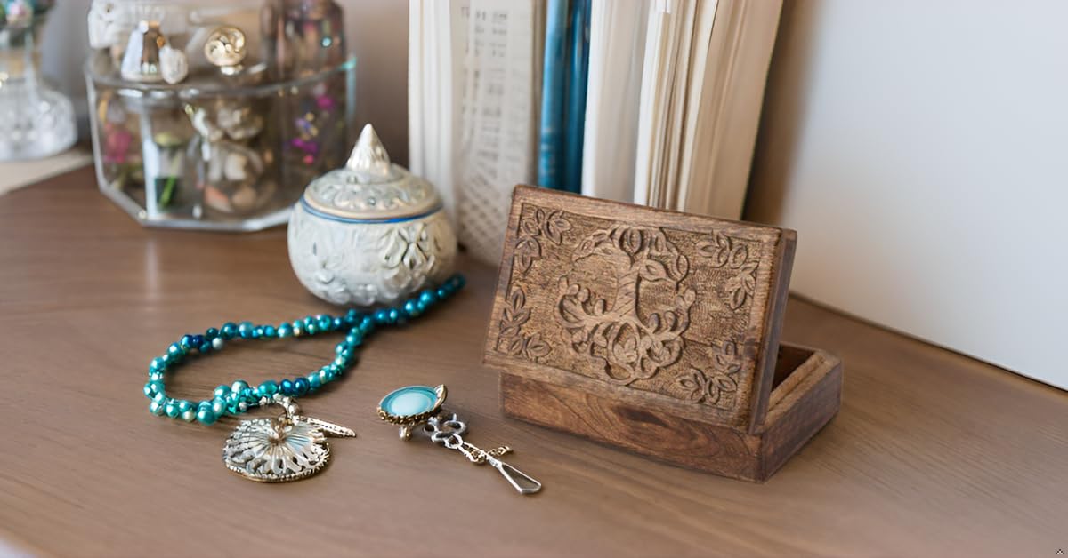 Handmade Wooden Jewelry Box with Tree of Life Carving - Jewelry Organizer, Keepsake Box, Watch Storage, and Trinket Holder - Perfect Birthday, Housewarming, and Wedding Gifts for Women - Great for Home Decor, Bedroom Dresser, and Travel Jewelry Storage