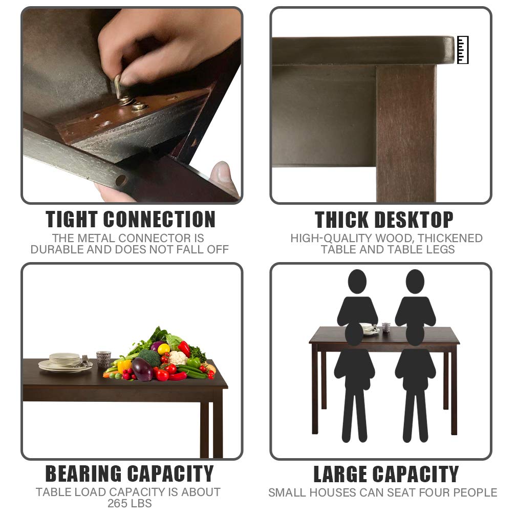 Modern Rectangular Dining Table for 4 - Solid Wood Legs Kitchen & Dining Room Furniture for Apartments, Homes & Offices | Perfect for Family Meals, Dinner Parties & Workspace (Brown)