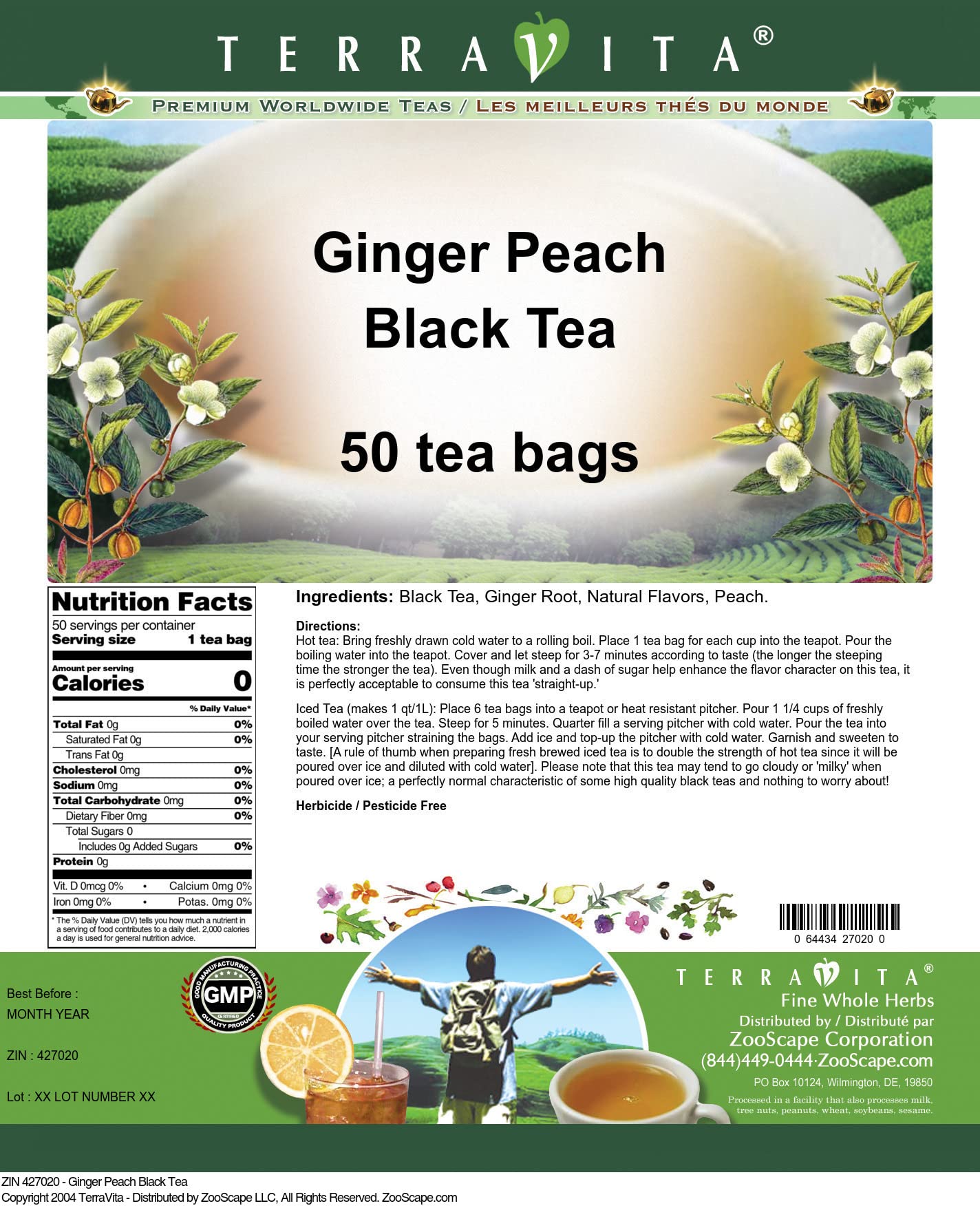 Premium Ginger Peach Black Tea - 50 Individually Wrapped Tea Bags | ZIN 427020 | Caffeine Herbal Blend for Relaxation & Digestion | Perfect for Afternoon Tea, Gifts & Wellness Rituals
