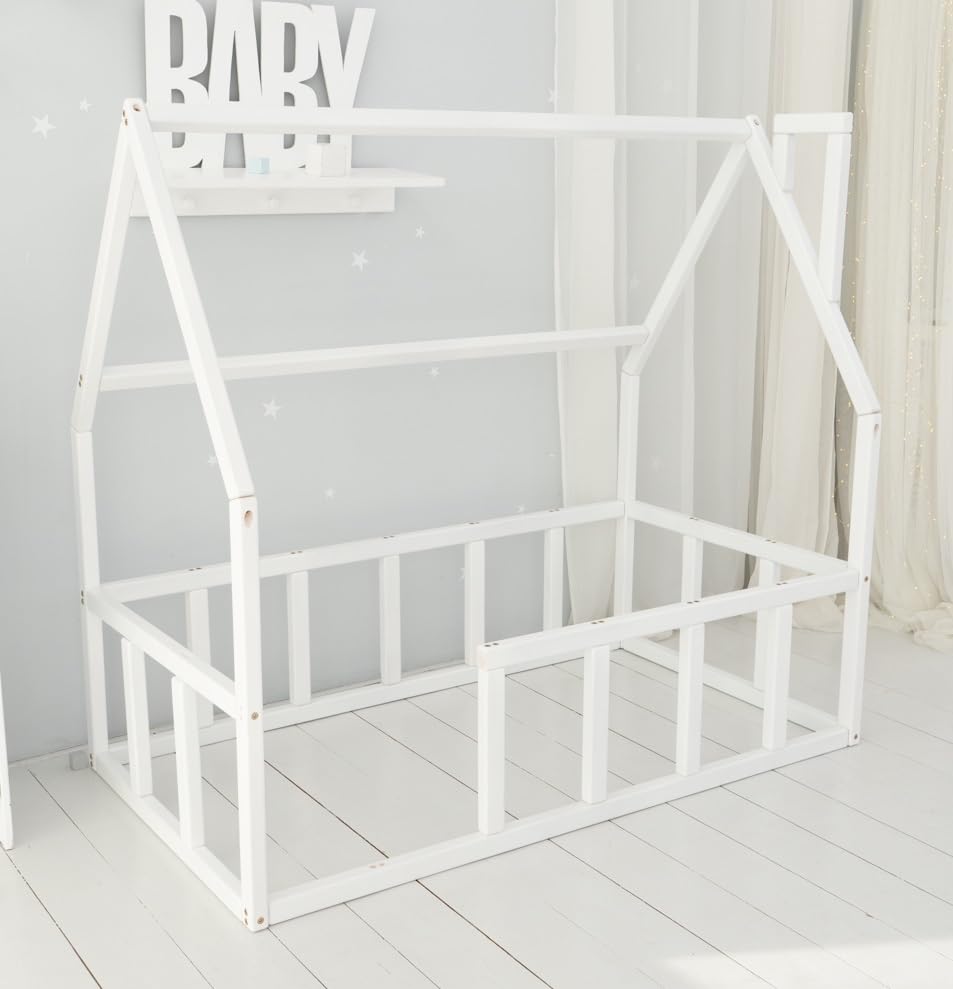 Montessori Toddler Floor Bed with Safety Rails - Solid Wood Kids Bed Frame for Boys & Girls - House Bed for Toddlers & Preschoolers - Perfect for Montessori Bedrooms, Daycare Naps & Cozy Sleep Spaces