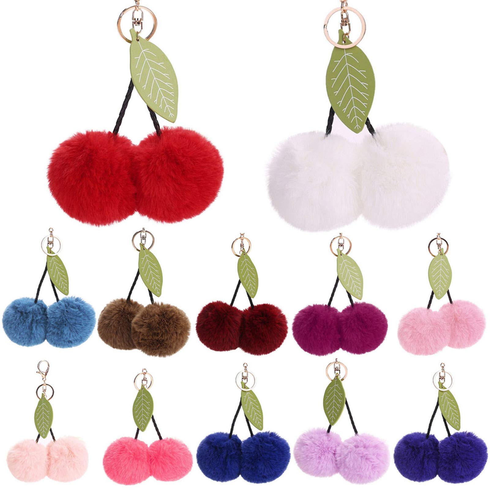 Cute Cherry Keychain - Leaf Ball Keyring with Hanging Pendant for Car Keys, Bag & Purse - Stylish Key Holder Charm for Women & Men - Perfect Gift for Car Enthusiasts & Fashion Lovers