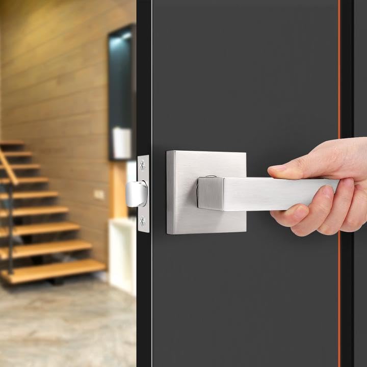 Probrico 6 Pack Satin Nickel Square Door Levers - Heavy Duty Interior Non-Locking Passage Door Handles for Hall & Closet | Keyless Entry Leversets | Perfect for Bedrooms, Bathrooms & Storage Rooms
