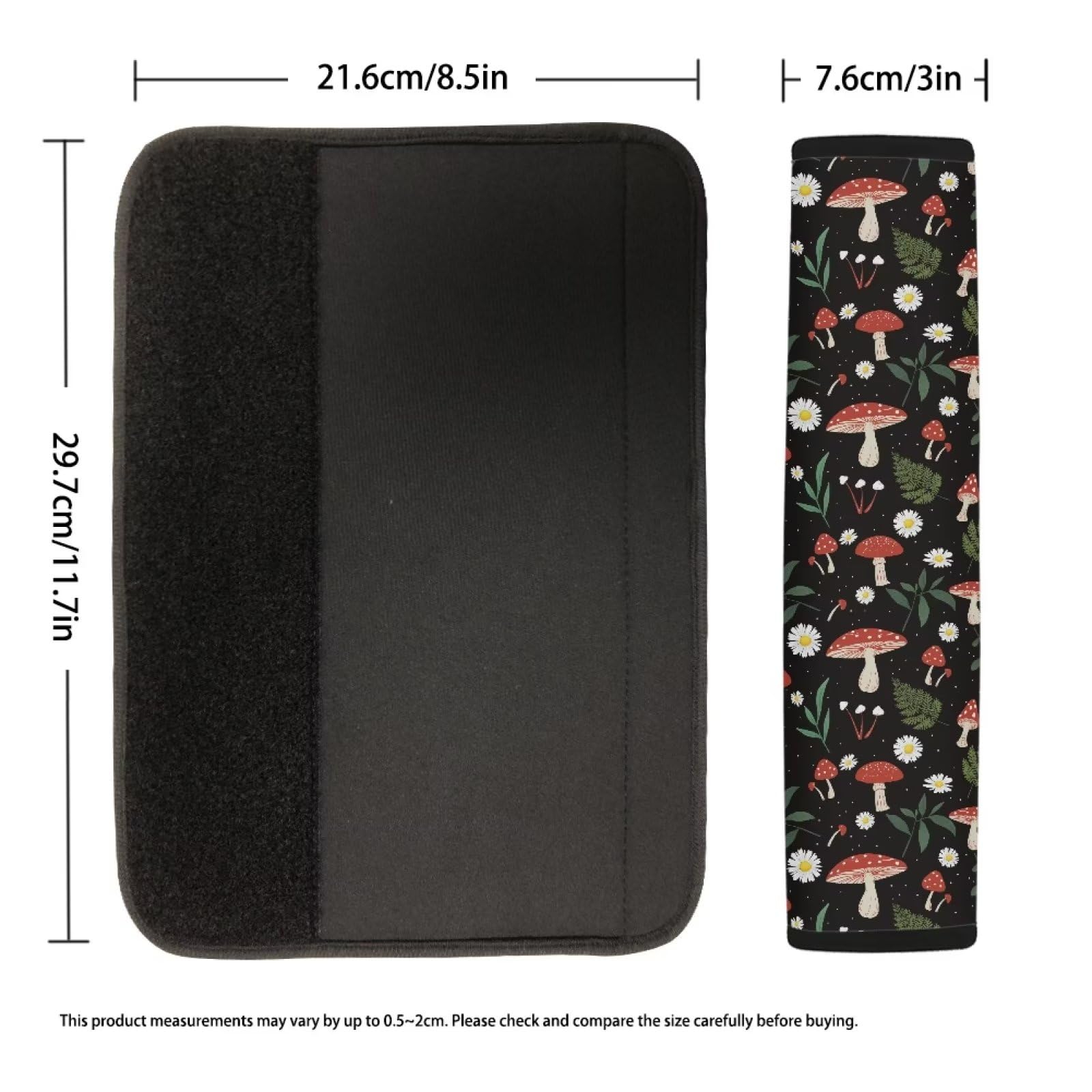 Buybai 2 Pack Mushroom Printed Seat Belt Cover Pad - Soft Car Seat Belt Shoulder Strap Protector for Bags & Backpacks - Universal Fit for SUV, Truck, Sedan - Comfortable Driving & Travel Accessory