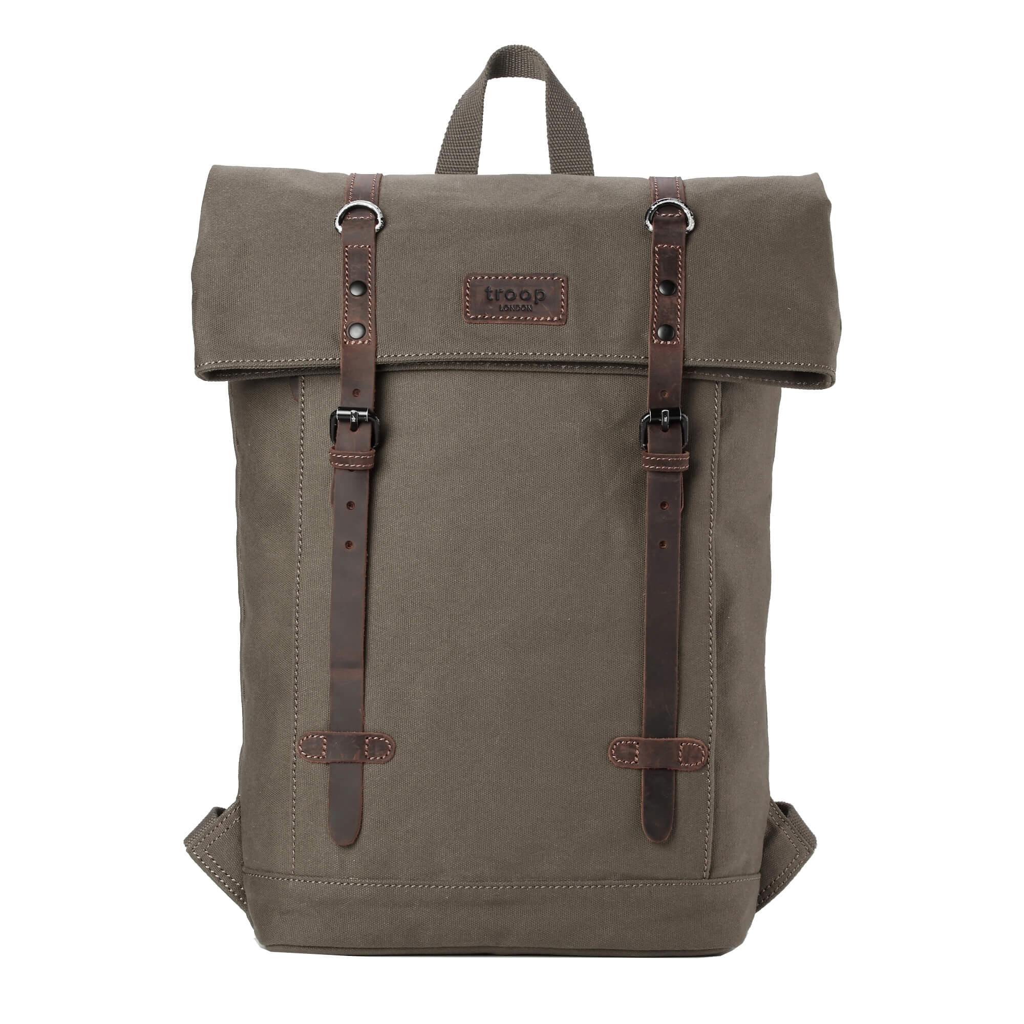 TRP0425 Troop London Heritage Canvas 15 Inch Laptop Backpack - Waterproof Smart Casual Daypack with Foldable Top for Work, School & Travel | Durable Business & College Backpack