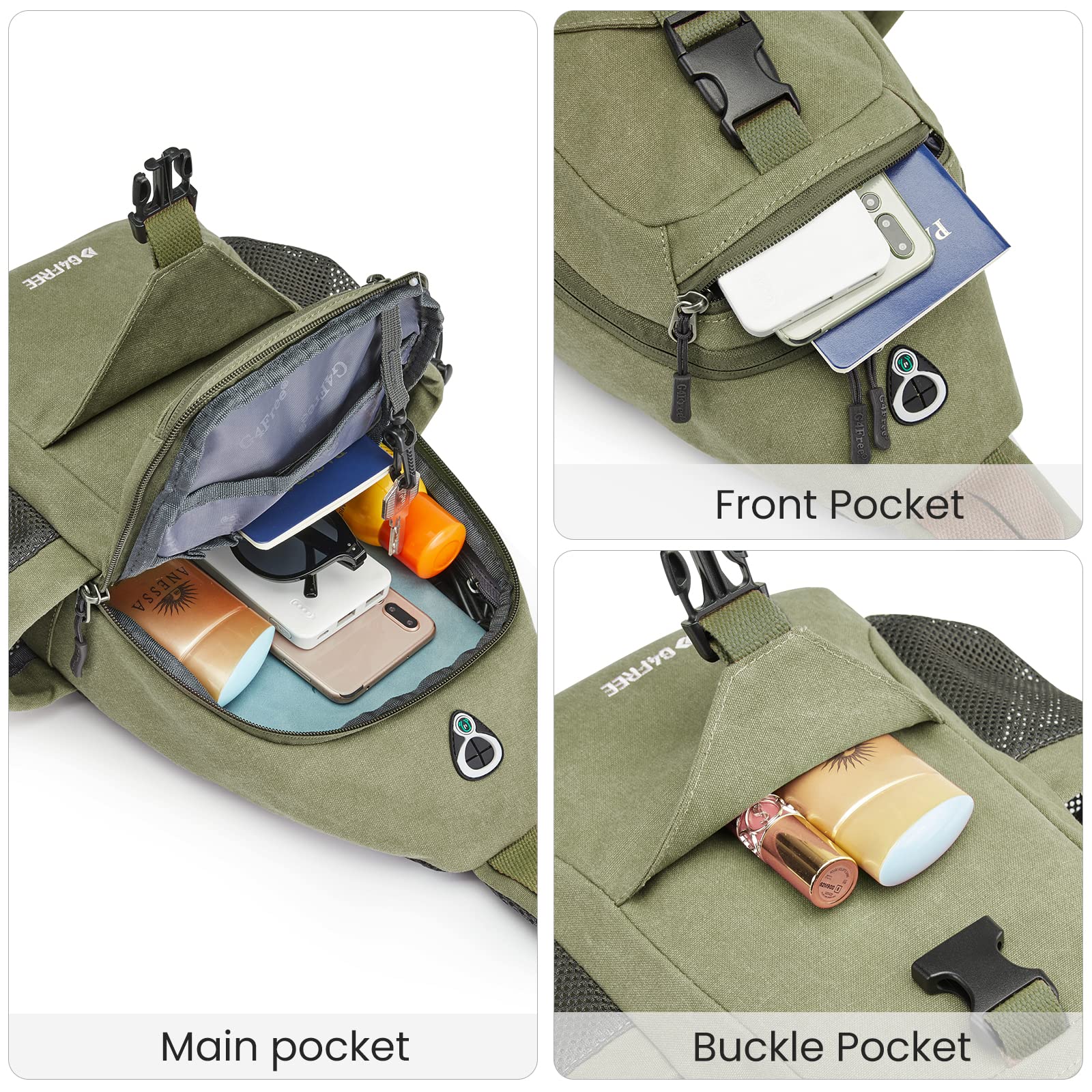 G4Free Canvas Sling Bag Crossbody Backpack with USB Charging Port & RFID Blocking - Lightweight Travel Daypack for Hiking, Commuting & Outdoor Activities (Unisex Design for Women & Men)