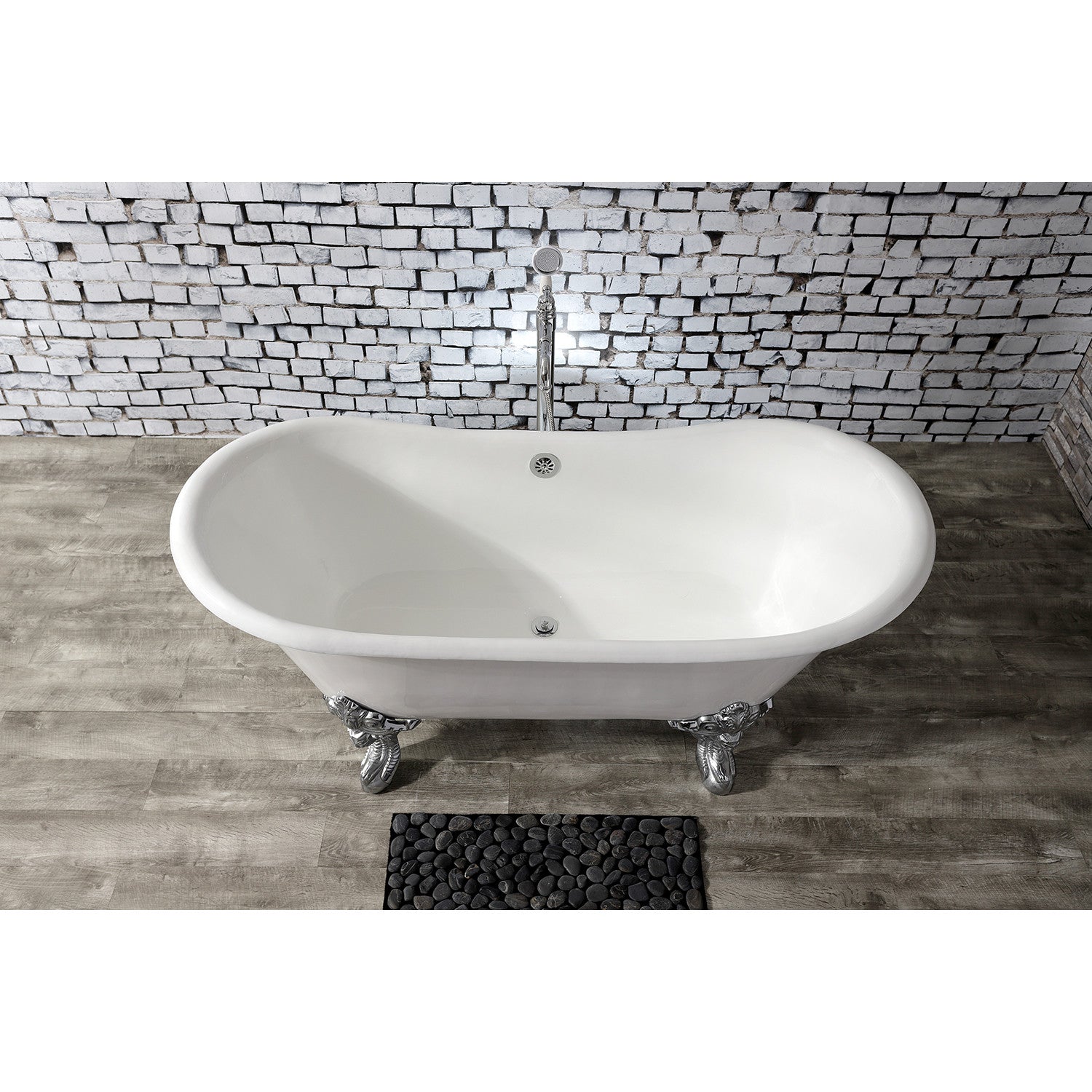 Aqua Eden 67 Inch White Cast Iron Clawfoot Bathtub - Oval Double Slipper Design with Polished Chrome Finish (No Faucet Drillings) | Vintage Bathroom Centerpiece for Luxury Spa-Like Experience