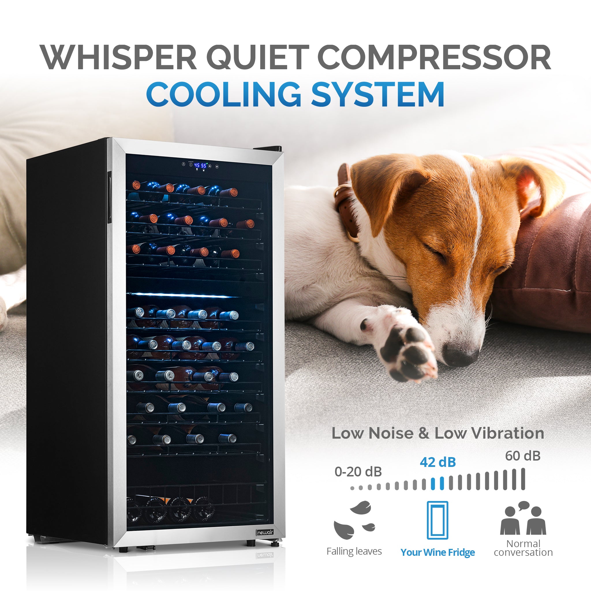 Newair® 76 Bottle 23 Inch Stainless Steel Freestanding Dual Zone Wine Cooler Refrigerator - Perfect for Home Bars, Restaurants, and Wine Cellars