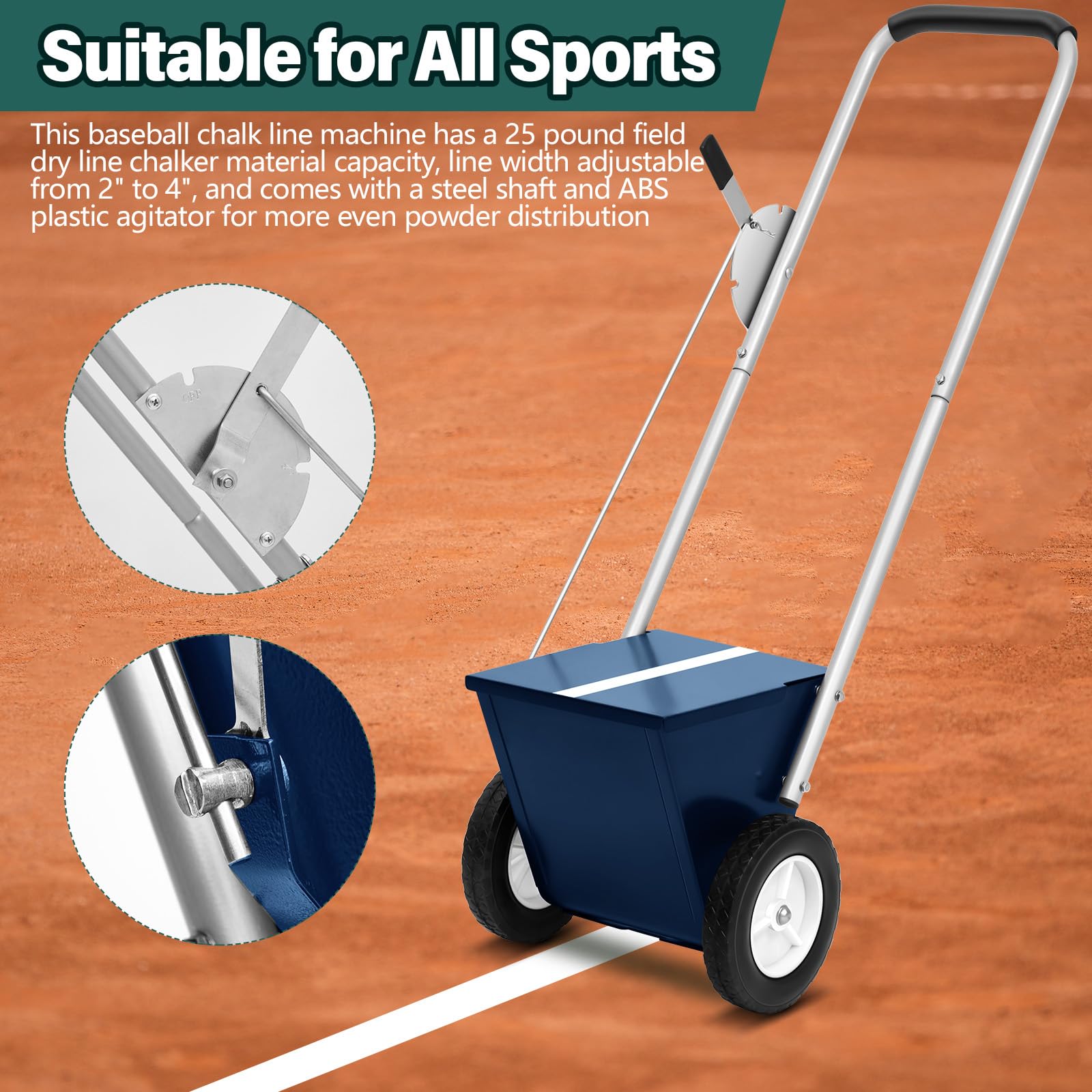 Heavy Duty Steel Baseball & Softball Field Dry Line Chalker Machine - Adjustable 2