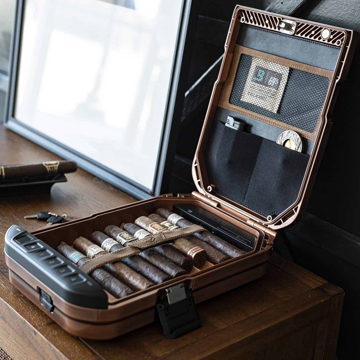 VAULTEK LifePod 2.0 Biometric Bluetooth Humidor Cigar Lock Box - Waterproof Travel Case with Electronic Keypad & Backlit Display - Portable Cigar Storage for Travel & Home Use (Antique Brass) - Perfect for Cigar Enthusiasts, Outdoor Adventures & Secure Storage