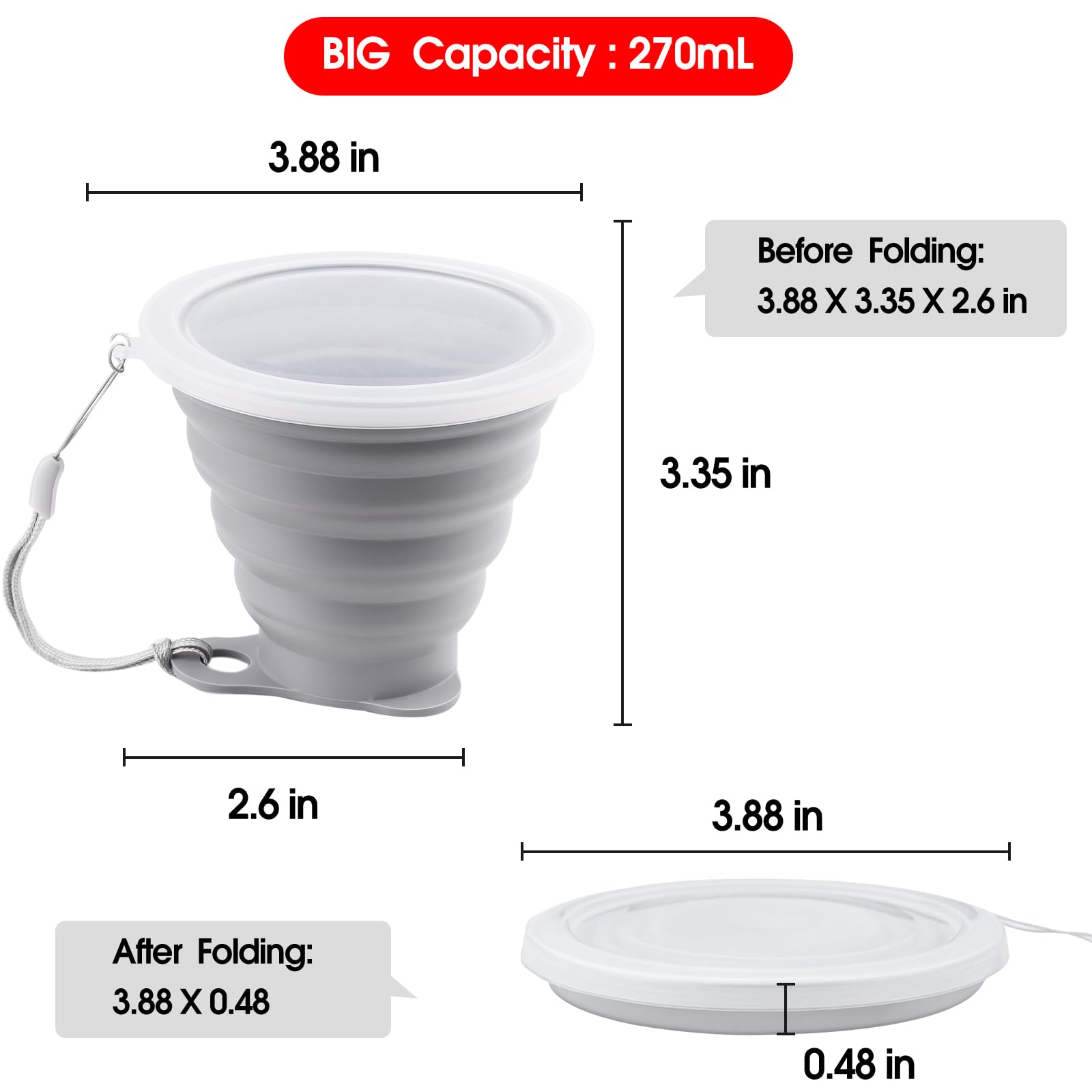 Collapsible Silicone Travel Cup with Lid - Reusable 270ml Portable Drinking Cup for Camping, Hiking & Outdoor Activities - BPA-Free, Space-Saving Design (Blue/Gray, 2 Pack) - Perfect for Backpacking, Picnics & Emergency Kits
