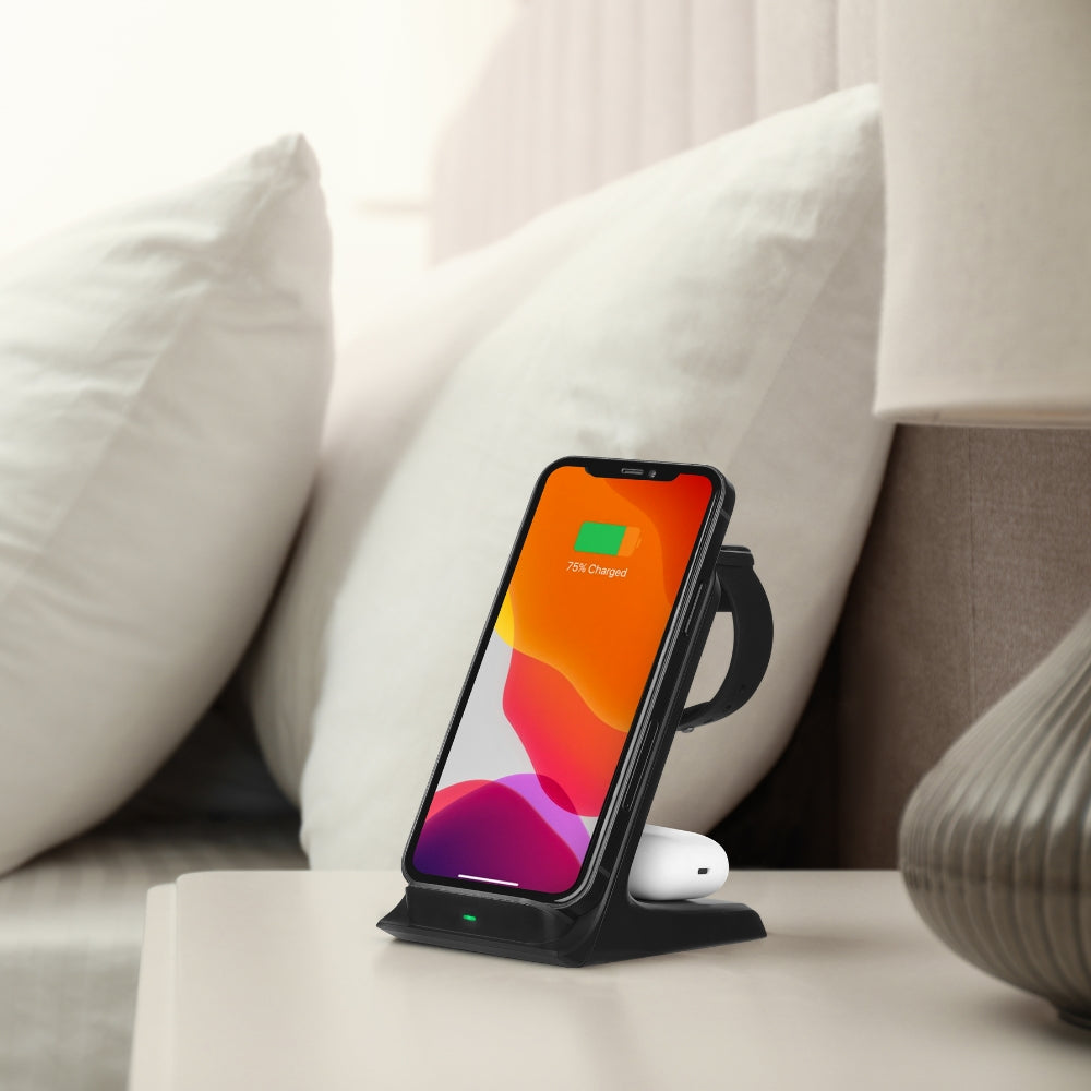 3sixT 3-in-1 Wireless Charging Station with USB-C & AC Adapter - Fast Charging for iPhone, Android & AirPods | Perfect for Home, Office & Travel