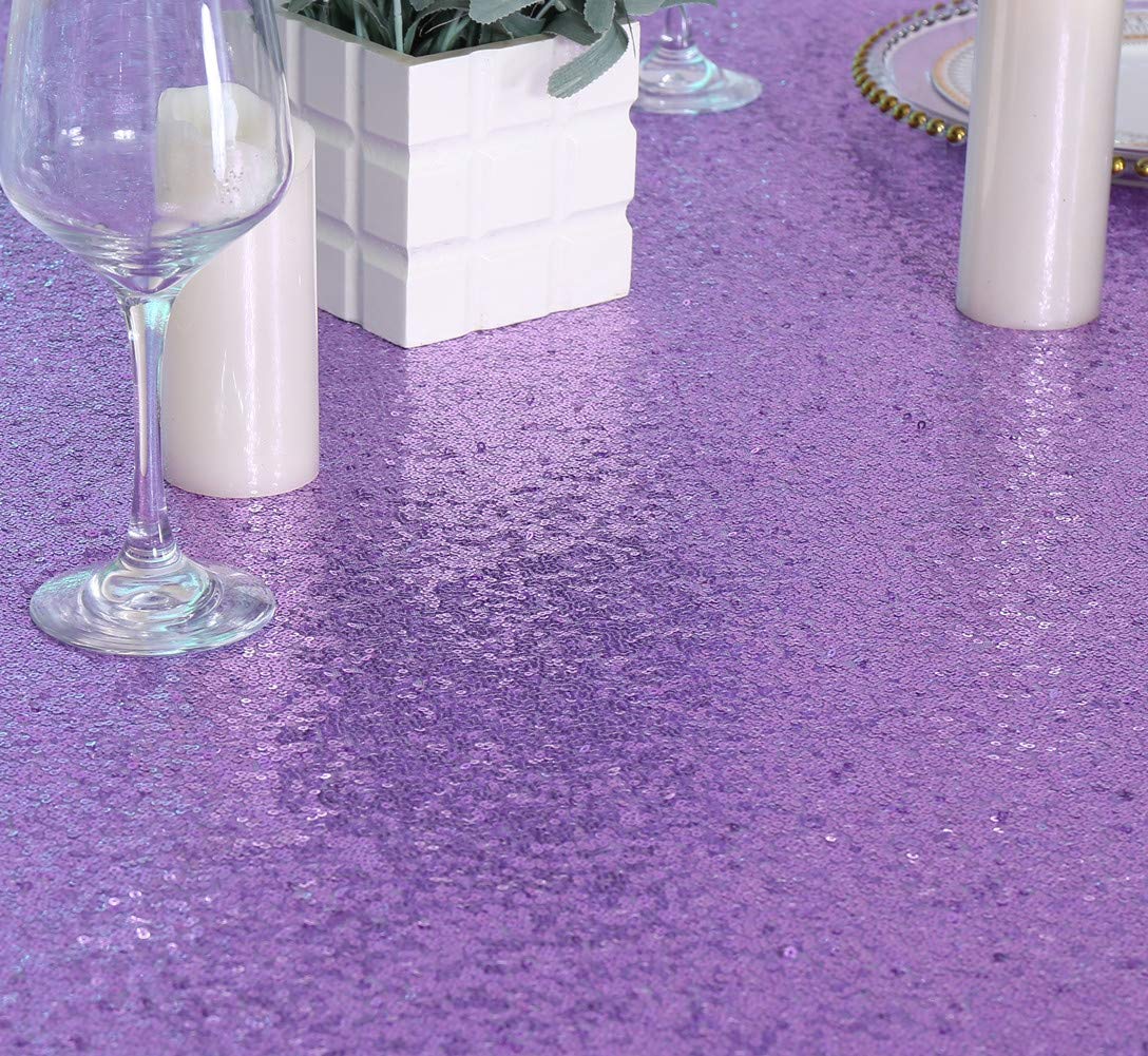 Sparkly Lavender Sequin Tablecloth 90x132 Inch for Wedding & Party Decor