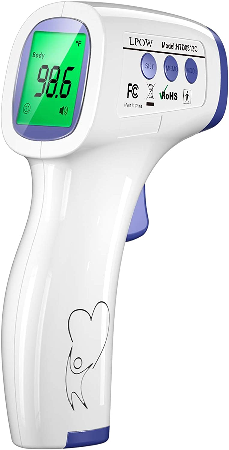 LPOW Digital Infrared Thermometer for Adults & Babies - Fast 1 Second Reading, 3 Color Backlight, 50 Memory Recall - Perfect for Home, Hospital, and Travel Use