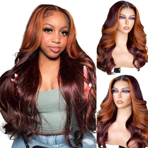 reddish brown with ginger skunk stripe wig
