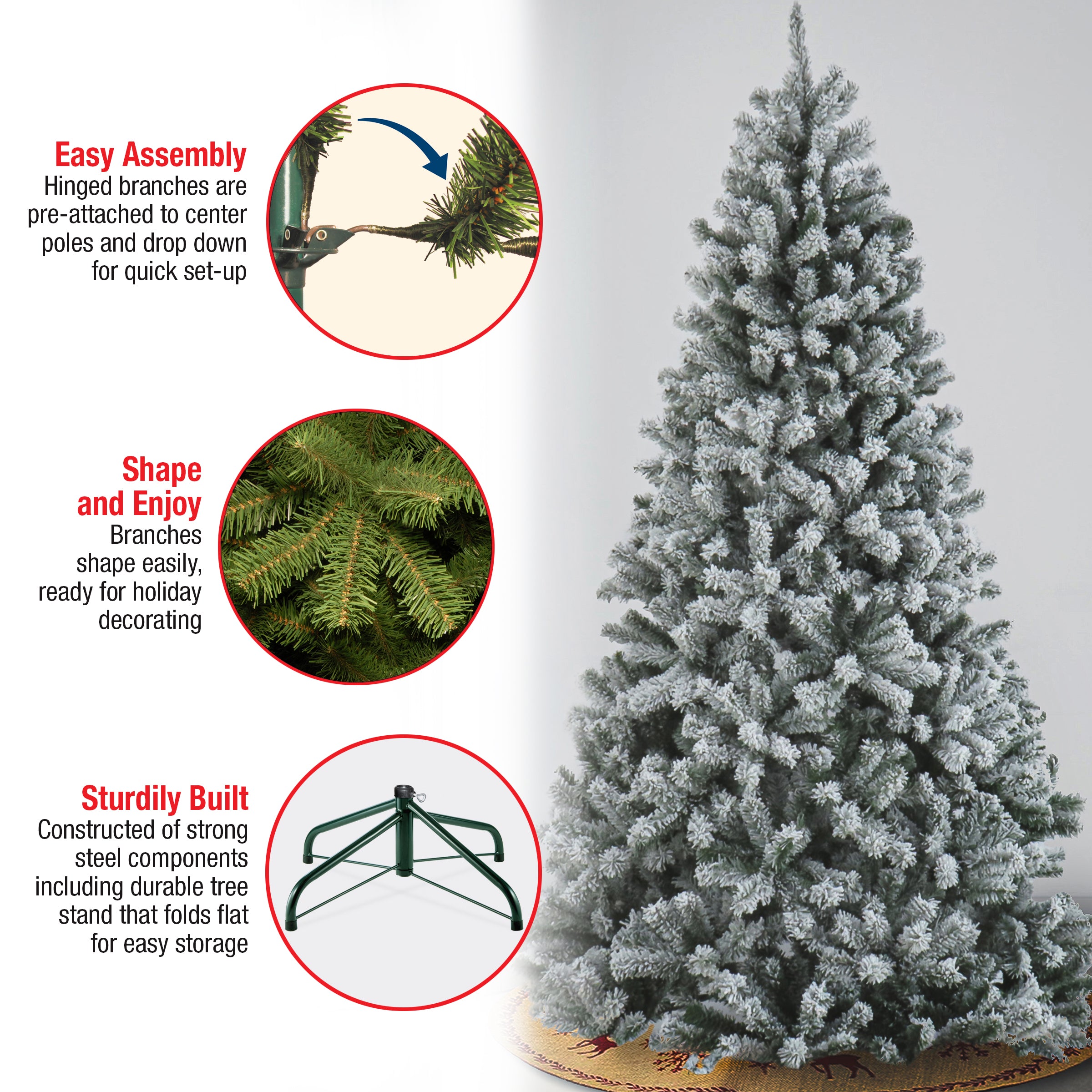 7.5 ft. North Valley Spruce Artificial Christmas Tree with Snow Dusted Branches - Perfect for Holiday Home Decor, Office, and Festive Party Decorations