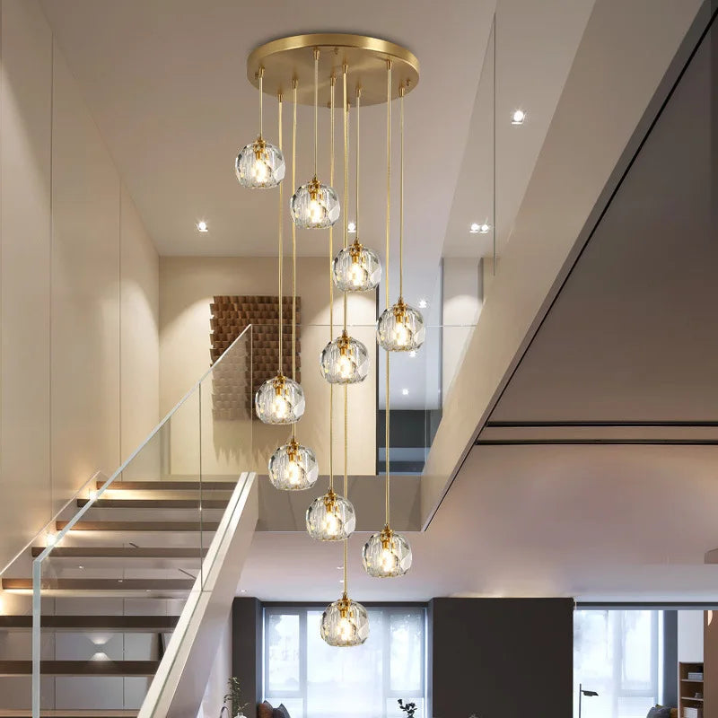 Elegant Gold Crystal Ball Chandelier for High Ceiling & Staircase - Luxury Lighting Fixture for Grand Entryway, Dining Room & Foyer Decor
