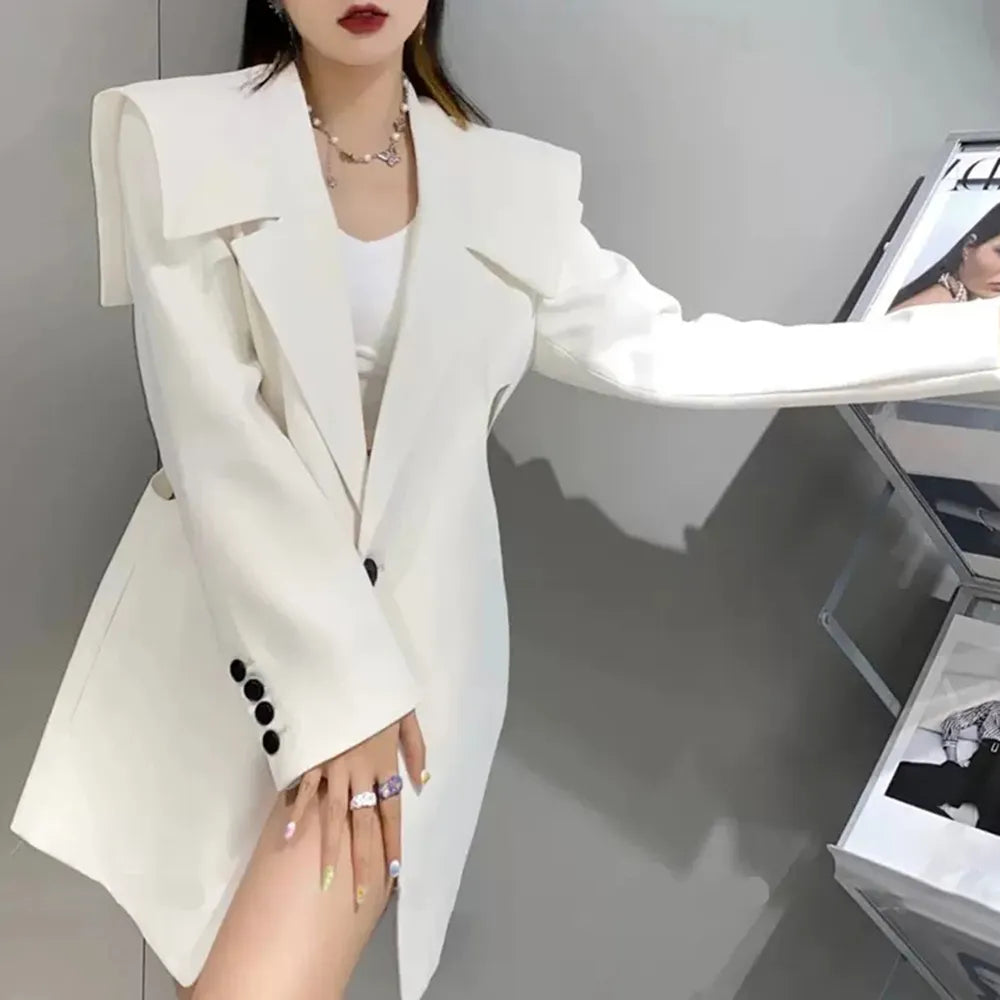 Stylish Asymmetrical Autumn Blazer for Women - Notched Collar Long Sleeve Solid Color Korean Fashion Jacket | Perfect for Office Wear, Date Nights & Fall Outfits