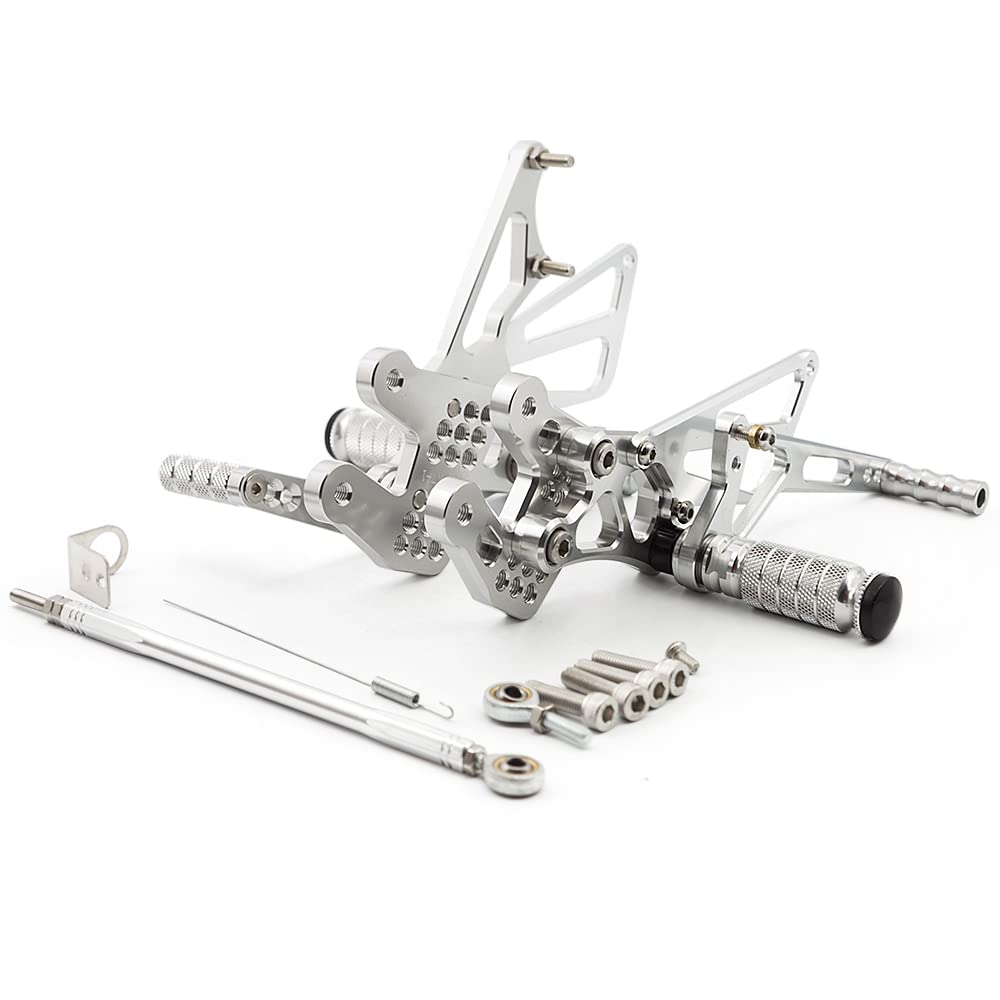 Adjustable CNC GSXR1000 07-08 Motorcycle Rearset Foot Pegs - Silver Aluminum Alloy Footrests for Suzuki GSX-R1000 (2007-2008) - Perfect for Racing, Track Days & Performance Riding