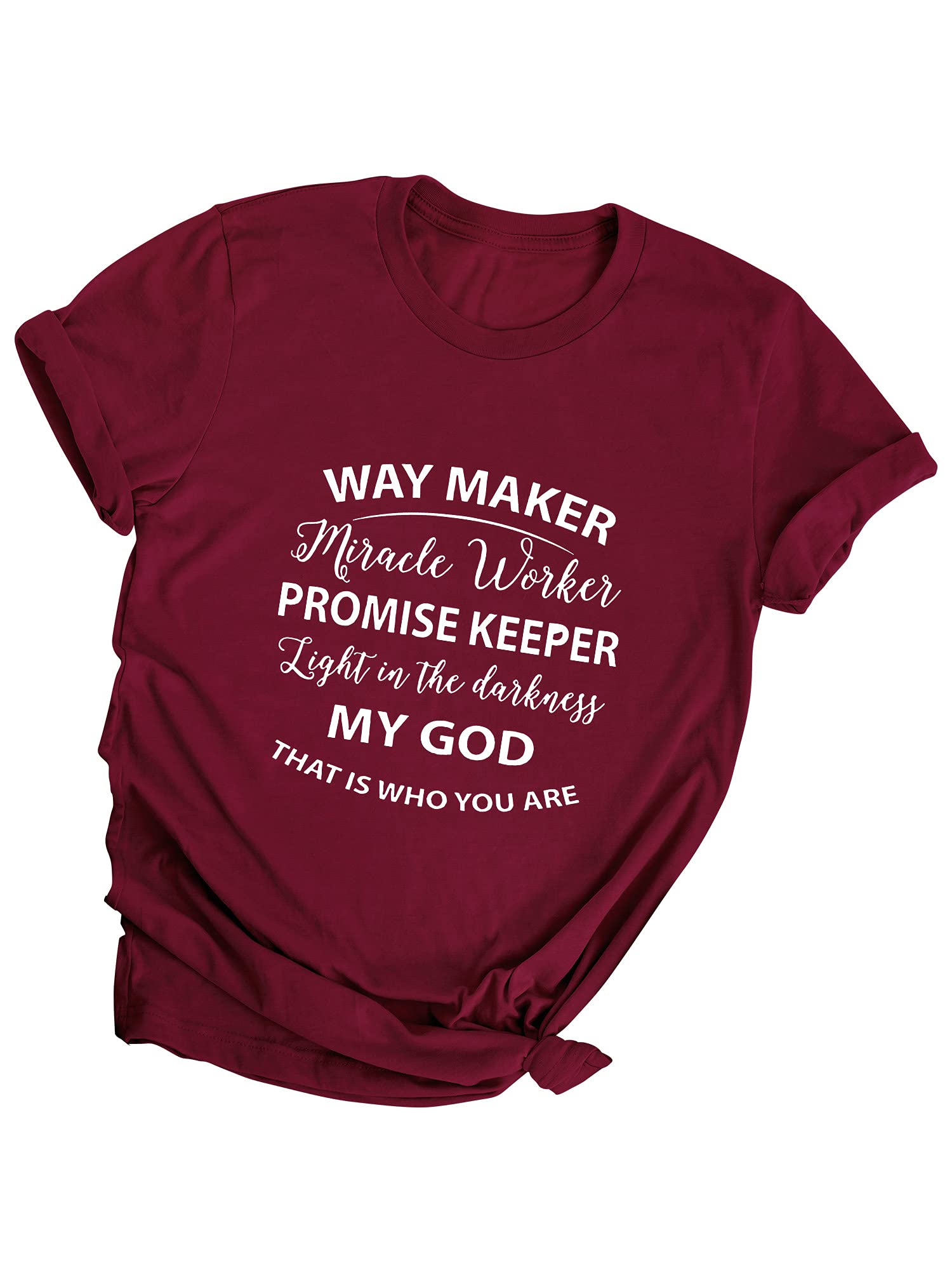 FEMLE Women's Way Maker Promise Keeper Light in The Darkness Graphic T-Shirt - Inspirational Christian Tee for Church, Bible Study & Everyday Wear