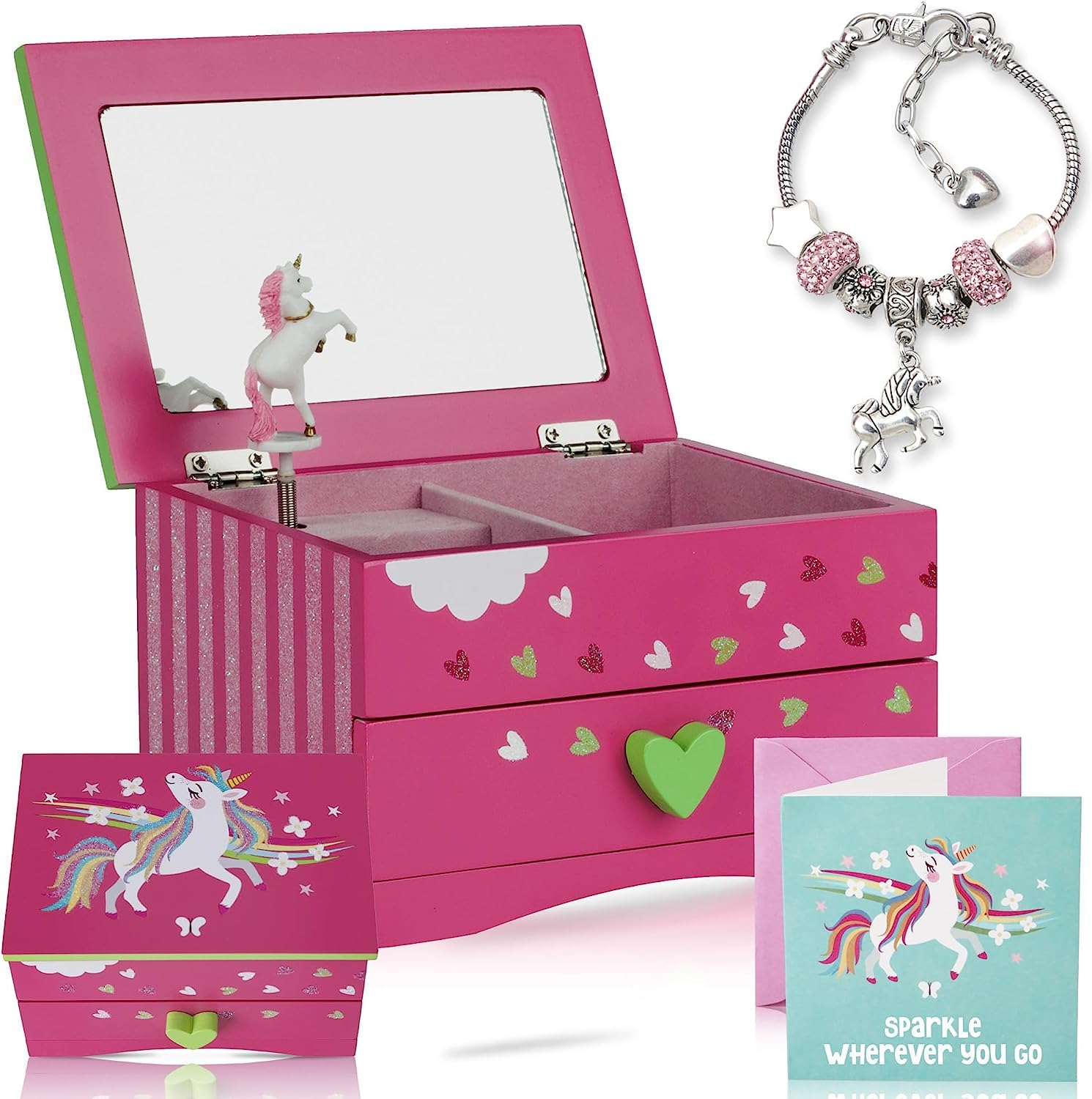 Amitié Lane Unicorn Musical Jewelry Box for Girls - Pink Music Jewelry Storage with Melody - Perfect Birthday Gift for 5,6,7,8 Year Old Girls - Kids Jewelry Organizer & Unicorn Bedroom Decor - Ideal for Dresser, Vanity & Playroom Decorations