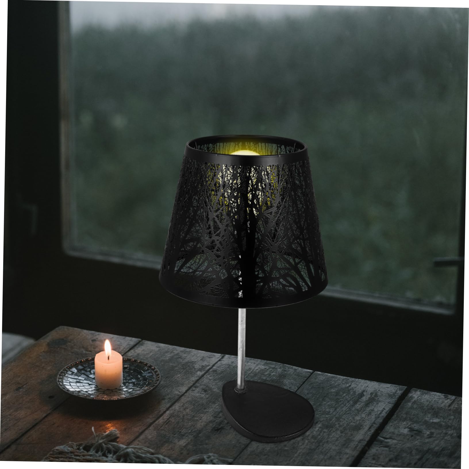 Uonlytech Black Metal Hollow Tree Shadow Lamp Shade - Durable Clip-On Design for Table & Floor Lamps (7.47x7.47x5.89 Inches) - Perfect for Living Room, Bedroom & Office Lighting Decor