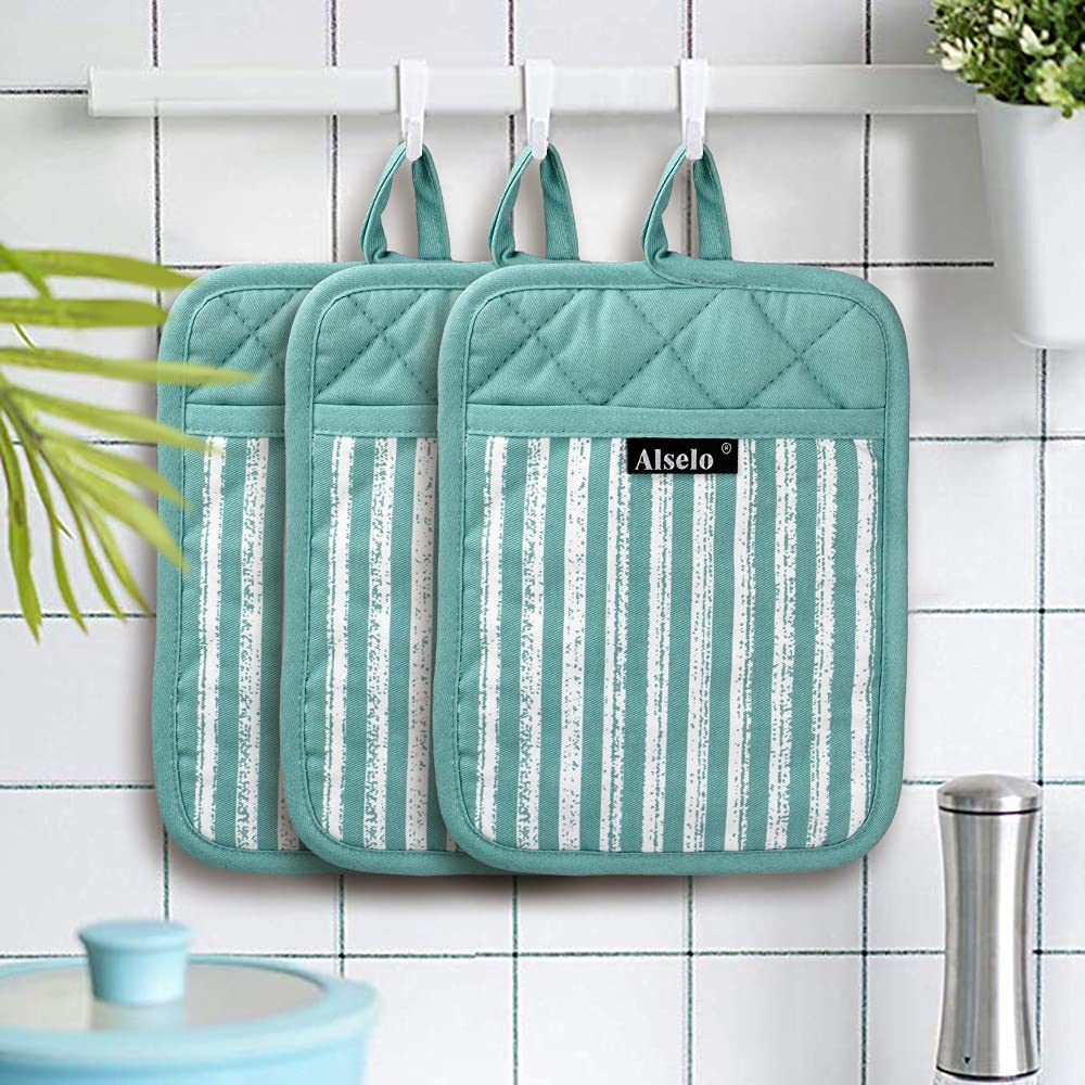 Heat Resistant Silicone Pot Holders Set of 3 - Non-Slip Oven Mitts with Pockets for Cooking, Baking & BBQ - Perfect for Kitchen, Grilling & Hot Dish Handling