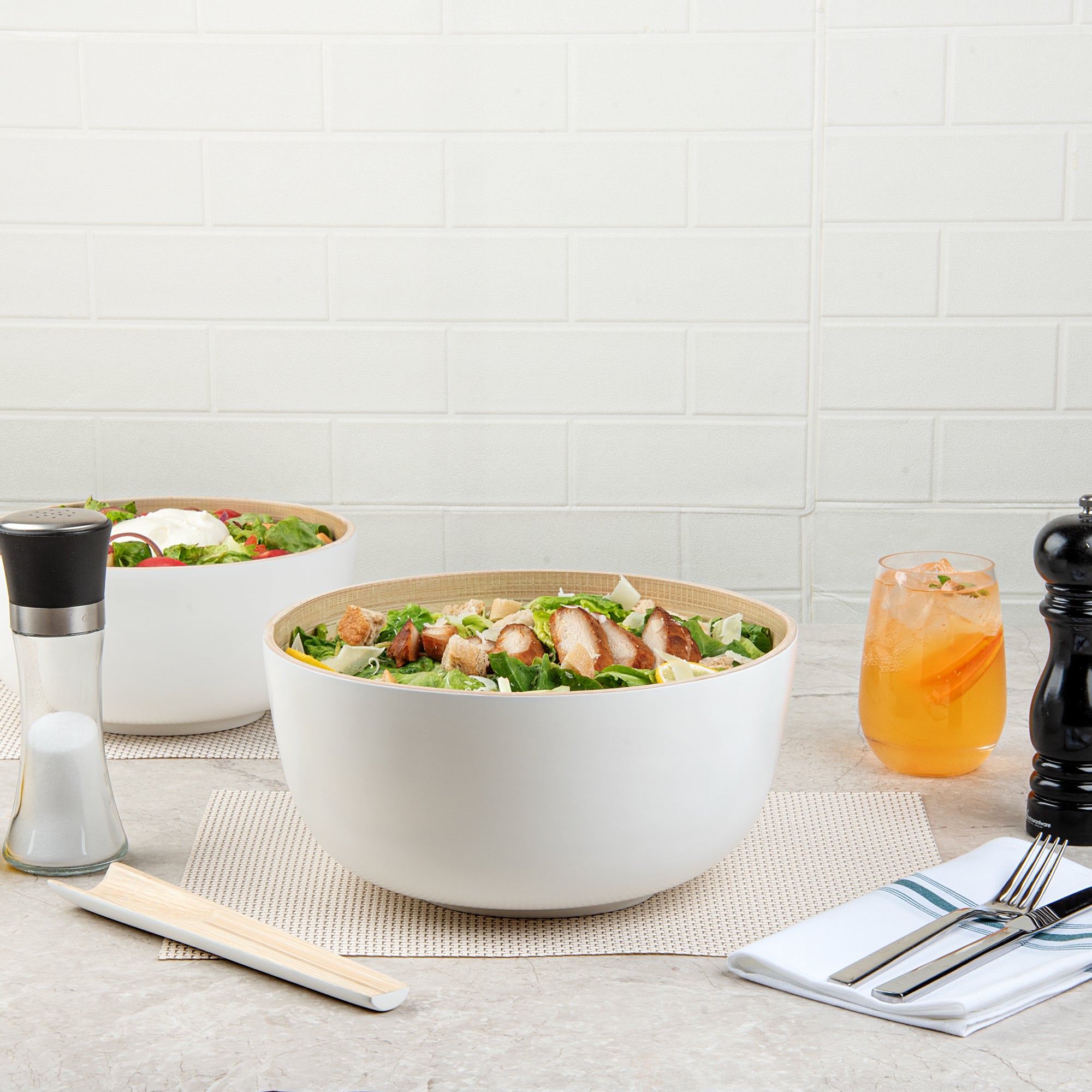 Bambuddha 30 oz Round White Spun Bamboo Large Salad Bowl - 11 x 11 x 5.5 Inches - Eco-Friendly Serving Bowl for Salads, Pasta, Snacks & Entertaining - 1 Count Box