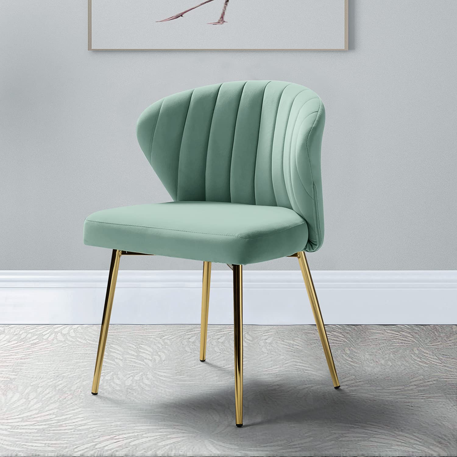 TINA'S HOME Modern Velvet Dining Chairs - Small Accent Chair with Golden Metal Legs, Tufted Back Upholstered Side Chair for Living Room, Kitchen, Vanity, Patio & Beauty Salon - Sage Green