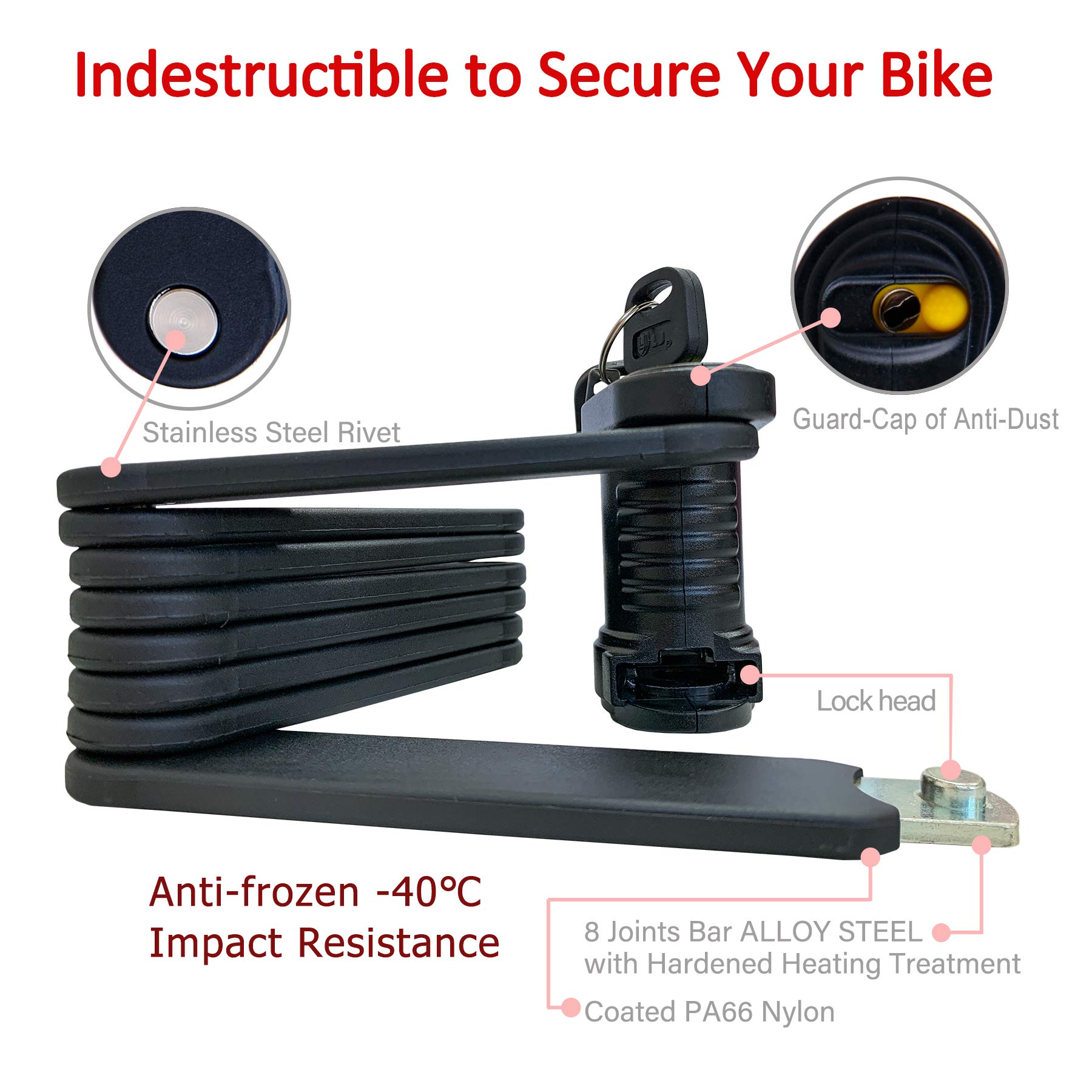 Heavy Duty Folding Bike Lock - 8 Joints Alloy Steel Anti-Theft Chain Lock with Storage Bracket | Portable & Compact Bicycle Security Lock for Commuting, Travel & Urban Cycling | Foldable & Retractable Design for Easy Storage