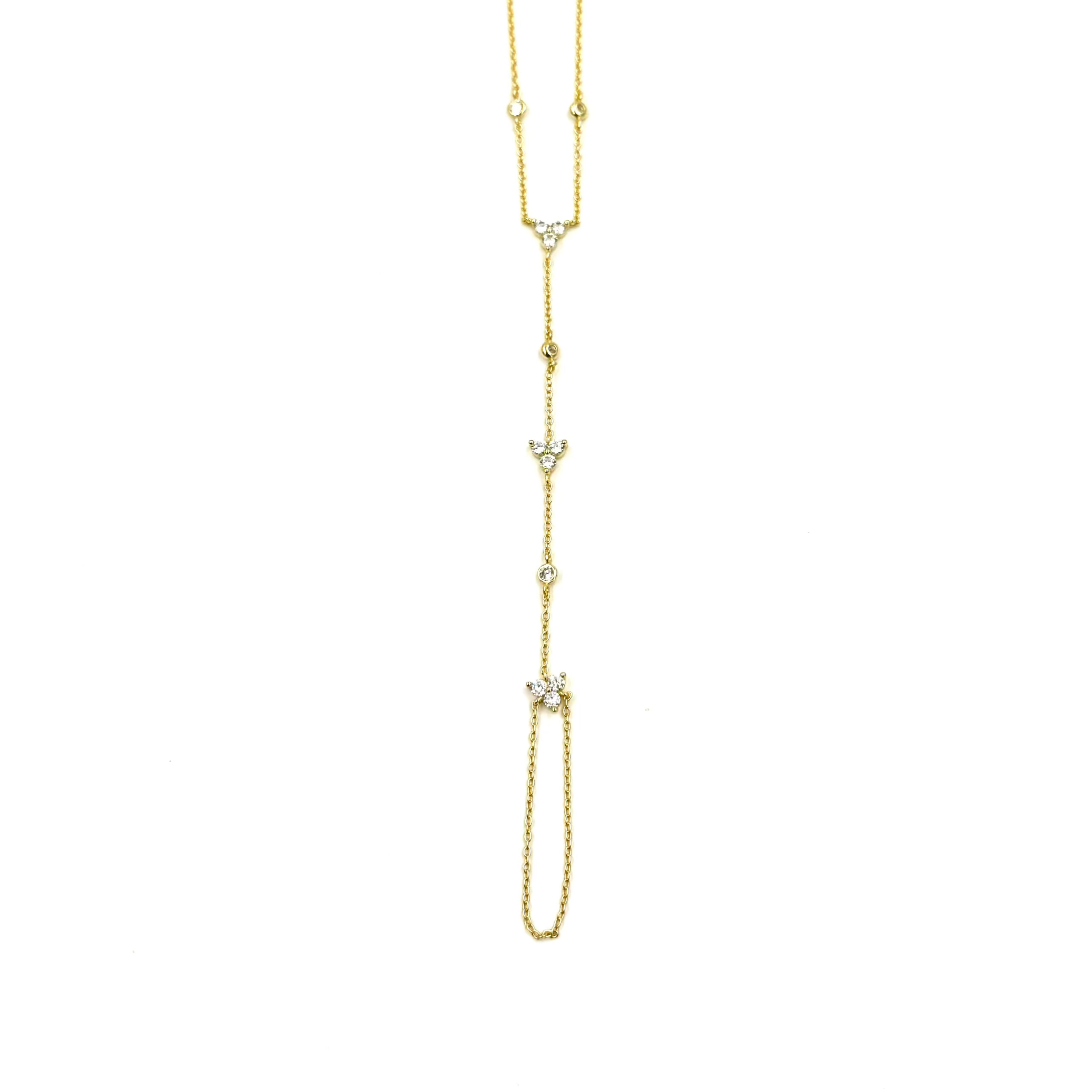 Sterling Silver Gold Plated Triangle CZ Hand Chain Bracelet for Women - Elegant Party & Wedding Jewelry Gift