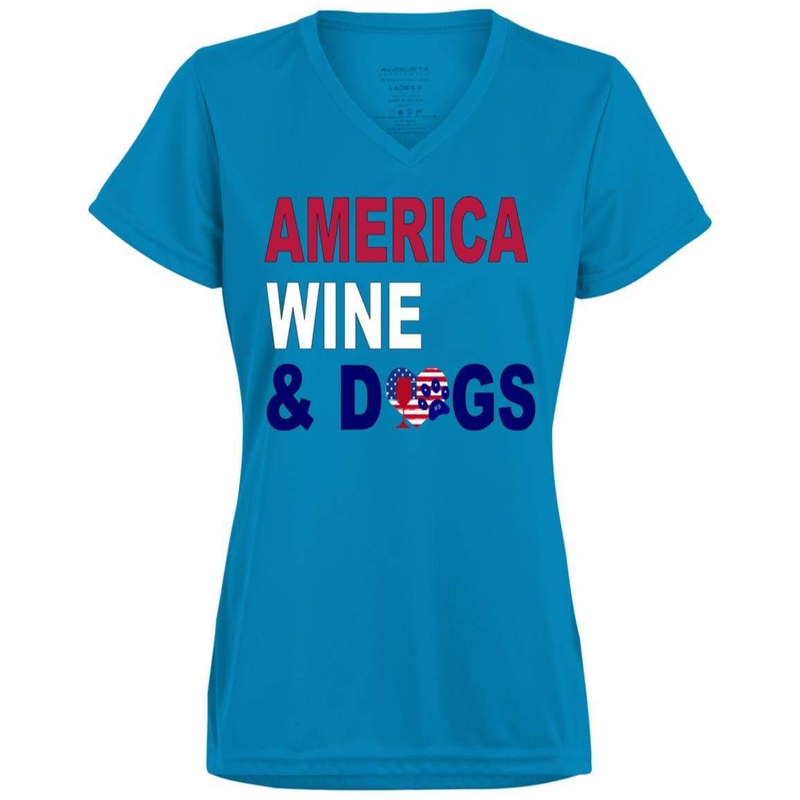 WineyBitches.Co America Wine Dogs Ladies' Wicking T-Shirt - Moisture-Wicking Women's Tee for Wine Lovers & Dog Moms - Perfect for Wine Tasting, Casual Outings & Dog Park Adventures