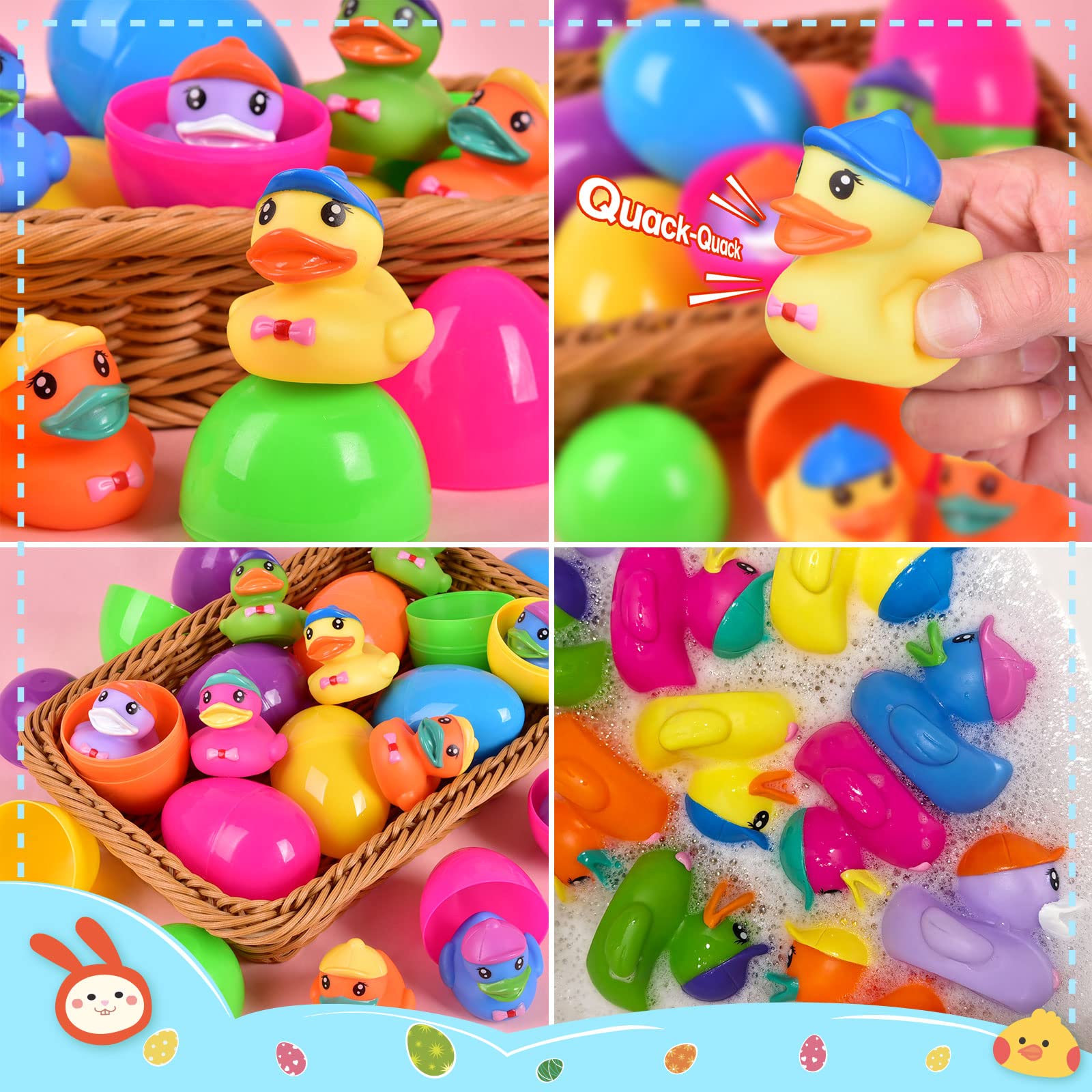 12-Piece Prefilled Easter Eggs with Rubber Duck Toys - Colorful Easter Party Favors for Kids, Fun Bath Toys & Easter Basket Stuffers - Perfect for Easter Egg Hunts, Birthday Parties & Holiday Gifts
