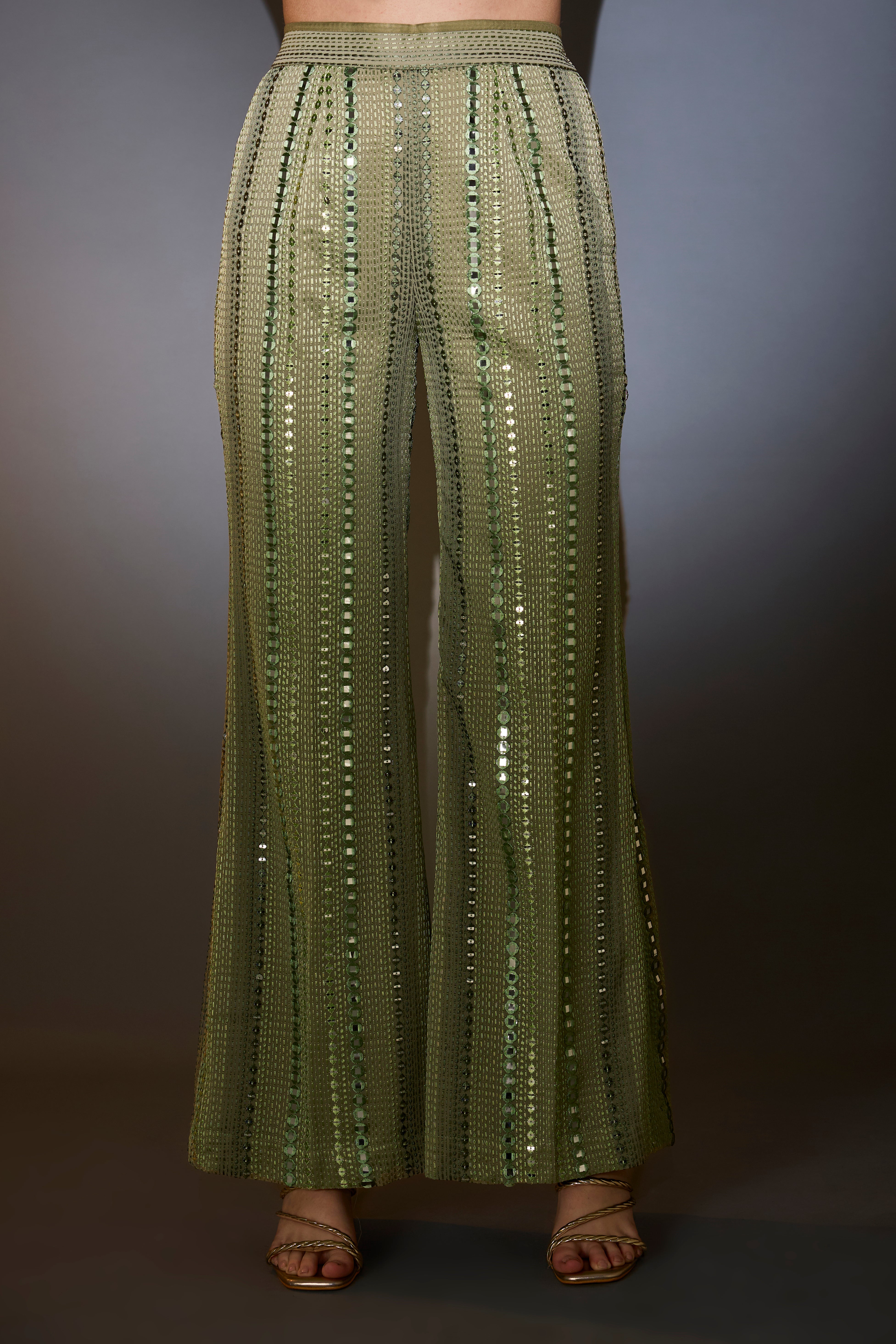 Elegant Mint Green Mirror Work Co-Ord Set with Intricate Tone-on-Tone Thread Embroidery | Perfect for Festive Occasions, Weddings & Ethnic Fashion