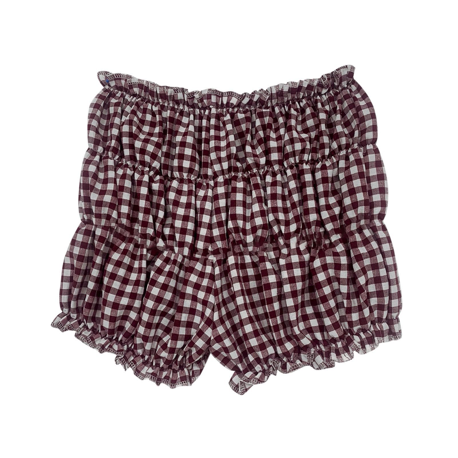 Y2K Gingham Shorts for Women - Ruched Ruffle Plaid Hot Shorts, Cute Sweet Lolita Layered Bottoms | Perfect for Pajamas, Underwear, Summer Outfits & Casual Wear