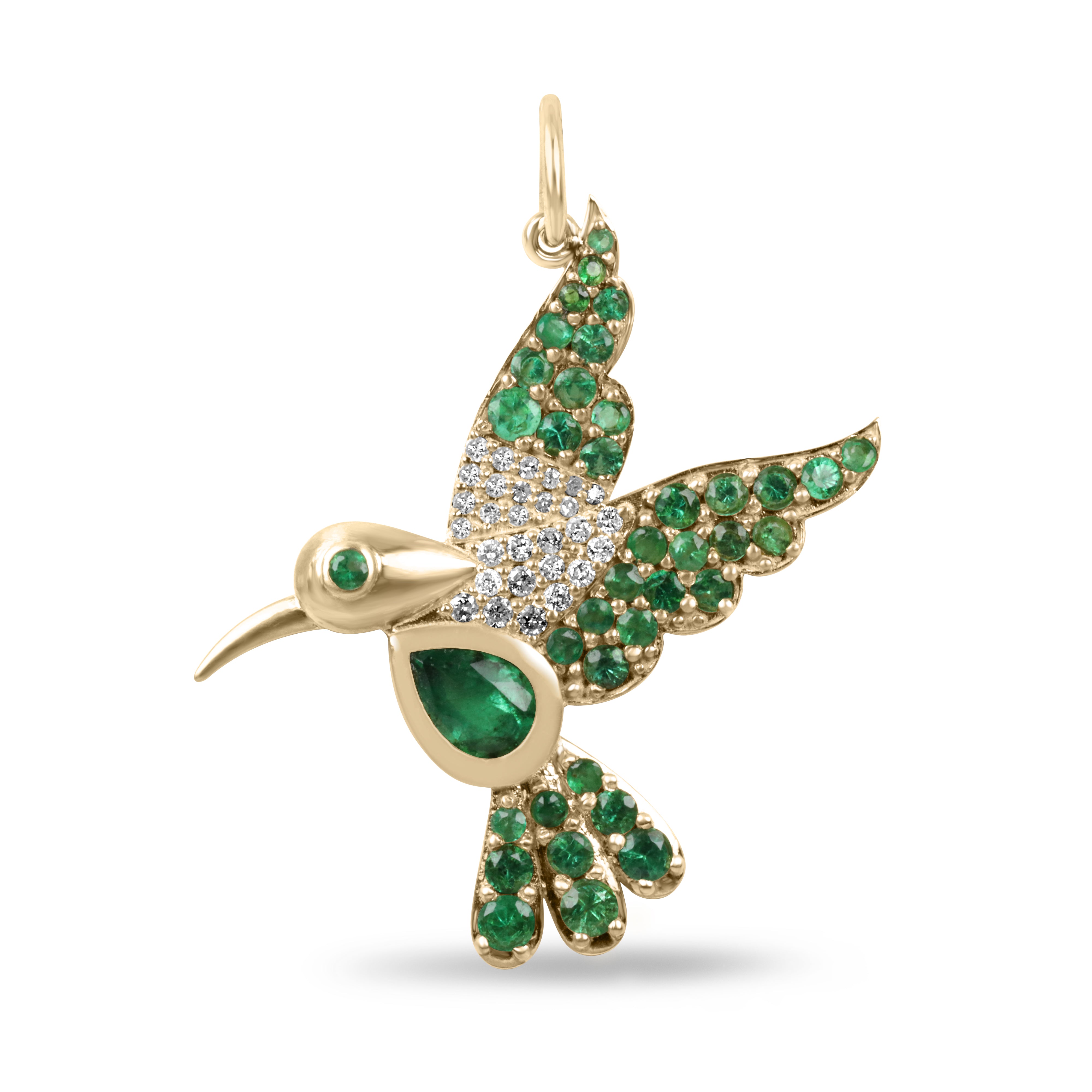 2.16tcw Natural Emerald & Diamond Hummingbird Pendant in 14K Gold - Elegant Jewelry Gift for Women, Perfect for Birthdays, Anniversaries & Special Occasions