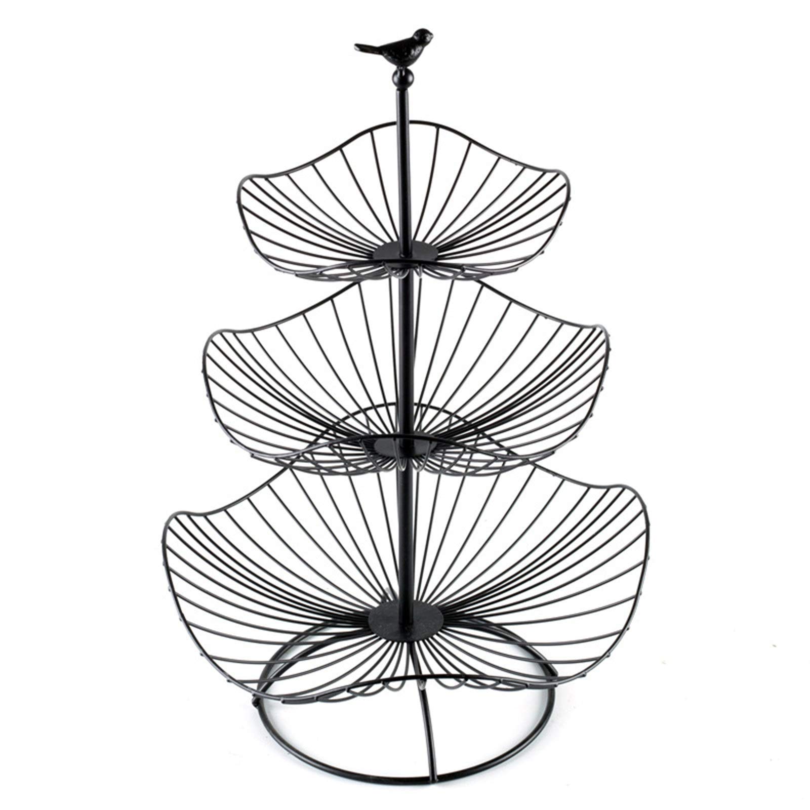 Modern 3-Tier Fruit Basket - Large Kitchen Countertop Organizer for Fruits, Bread & Snacks - Stylish Black Multi-Layer Serving Tray - Perfect for Dining Room, Party Display & Home Decor