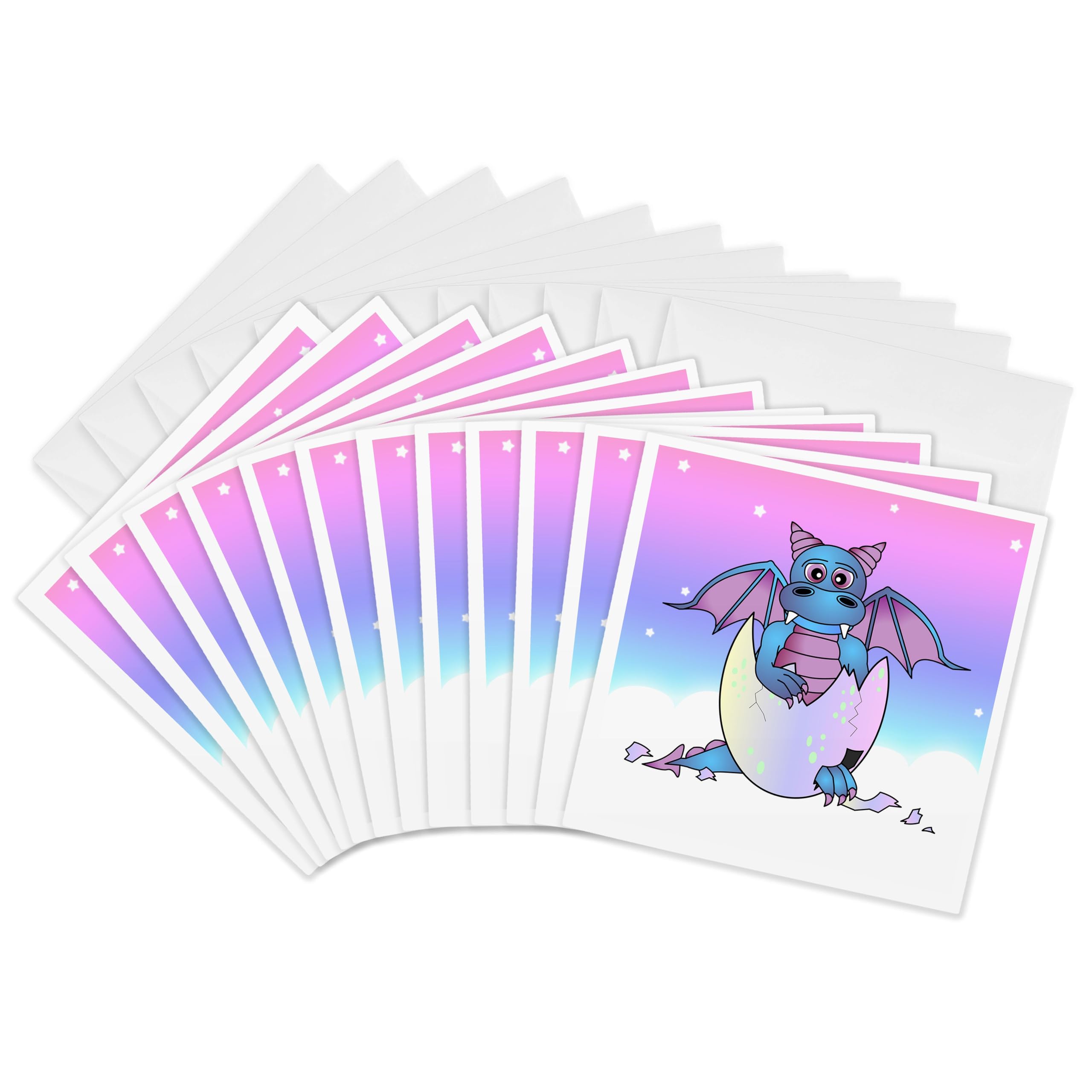 3D Rose Blue Baby Dragon in Cracked Egg Greeting Cards - 6x6 Inch Set of 12 | Unique Fantasy Birthday Cards, Baby Shower Invitations & Party Favors (gc_6091_2)